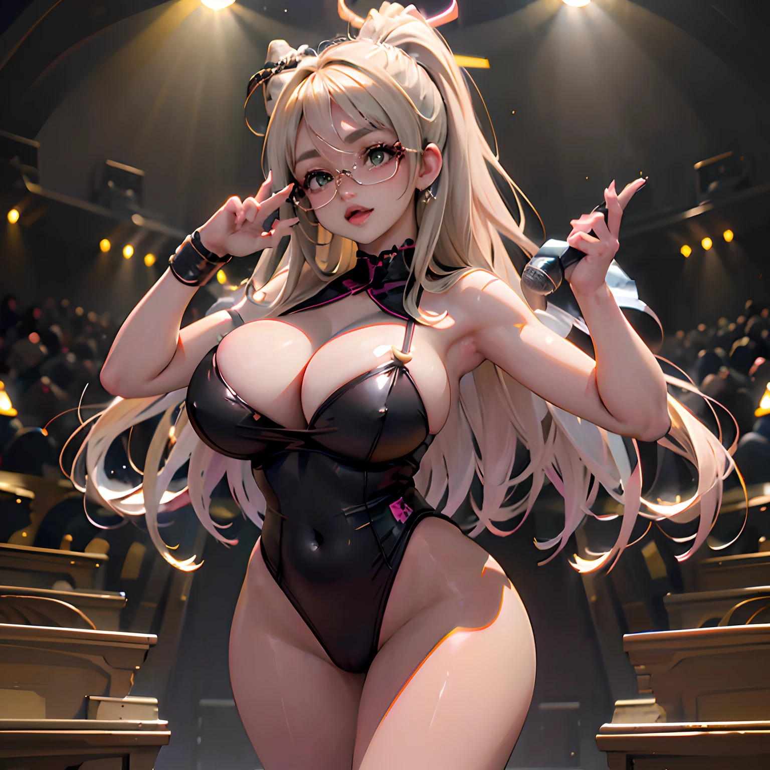 retrato(Solitario(Britney Spears) (Tetas), tetas hinchables, (Display neckline :1.2), Obra maestra, curva, (Obra maestra:1.2), La mejor calidad, High resolution, Unidad 8k Fondo de pantalla, tetas gigantescas, Erigido , Cameltoe jugoso,chromatic abberation, Profundidad de campo, Soft lighting, Obra maestra, La mejor calidad, intrincado, Tono mapeado, Altamente detallado, Artstation, Arte conceptual, Suave, foco nítido, Dramatic lighting, Ilustraciones altamente detalladas, Kinematic, Pintura hiperrealista, tendencias en Artstation, 8k, incredible shadows, realista, (Antecedentes altamente detallados:1.0), A succubus demon girl hovering above the crowd of fans, is singing into a microphone, She doesn't wear clothes leaving her , His bright green eyes shine through his reading glasses, Lleva un par de auriculares grandes, Ella tiene suave hinchado