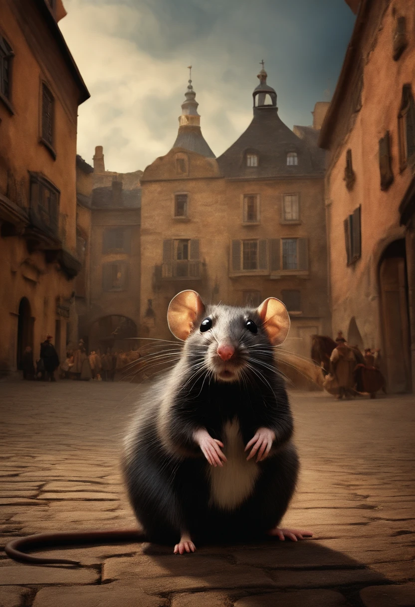 Panic in the town square. in the 17th century, Rats