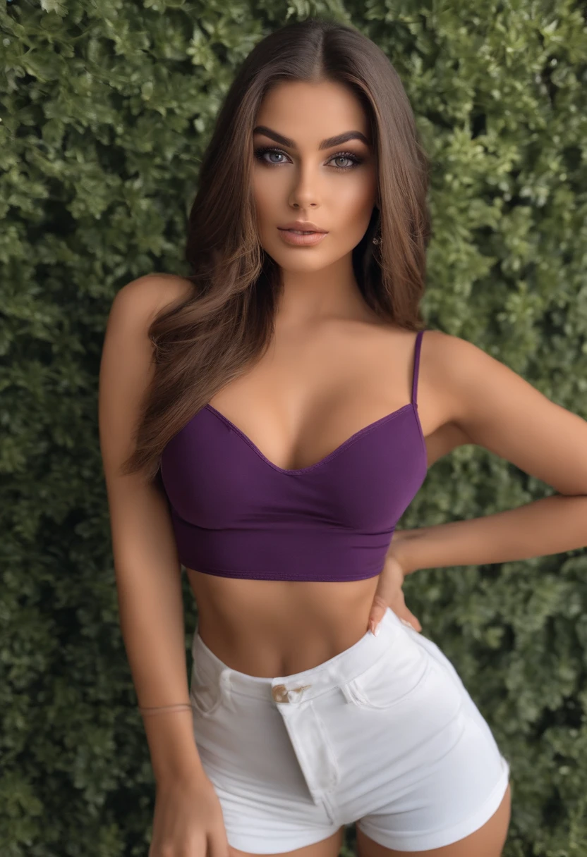 Arafed woman completely , fille sexy aux yeux bruns, ultra realist, Meticulously detailed, Portrait Sophie Mudd, cheveux bruns et grands yeux, 28 ans, Selfie d'une jeune femme, Dubai Eyes, Violet Myers, sans maquillage, maquillage naturel, looking straight at camera, Visage avec Artgram, Maquillage subtil, Great photo of the whole body kneeling on the bed, dans la chambre, Medium to large bust, fitness