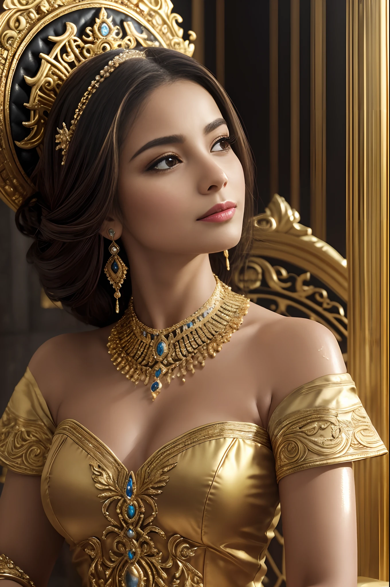 (best quality,4k,8k,highres,masterpiece:1.2),ultra-detailed,(realistic,photorealistic,photo-realistic:1.37),beautiful detailed eyes,beautiful detailed lips,extremely detailed eyes and face,longeyelashes,18th century gown,ship hairstyle,ball gown,classic portrait,baroque style,rich and vibrant colors,elegant lighting,detailed lace pattern,fine jewelry,elaborate updo hairstyle,historical setting,noble ambiance,royal atmosphere,artistic background,soft and delicate fabrics,dramatic poses,majestic atmosphere,glamorous atmosphere,graceful and poised,alluring gaze,romantic setting,charming smiles,attention to facial features,dignified posture,exquisite makeup,elaborate headdress,period fashion,luxurious accessories,regal atmosphere,vivid colors,ornate decorations,baroque architecture,majestic ballroom,opulent setting,elegant composition,celebratory ambiance.