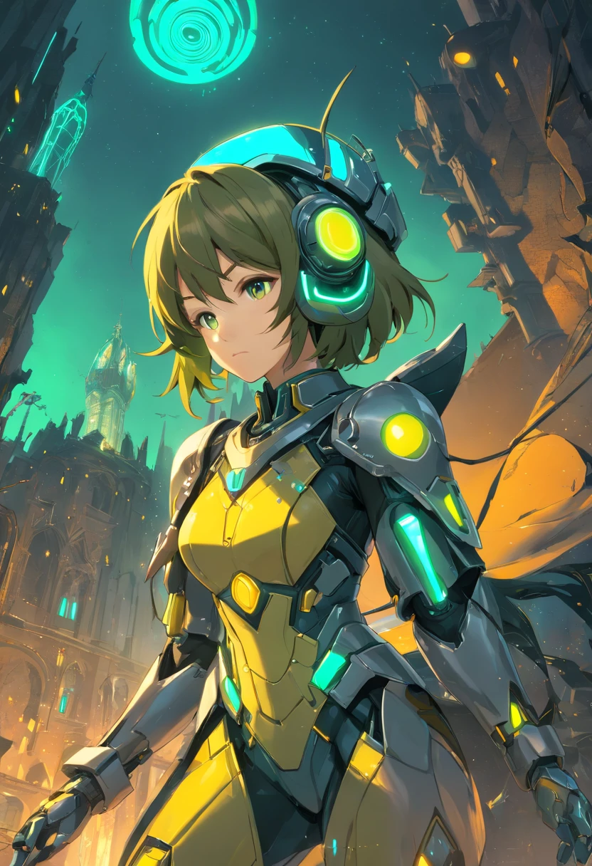 Only one woman, Wear a cybernetic suit+Traje do Homem-Formiga+Black armor with neon green pieces, extremamente apertado no corpo，Apertado, cabelos azuis, cabelos muito curtos, very messy hair, o cabelo，Bangs na frente dos olhos, helmet on the head, olhando para o espectador, (((Pose for interaction and dependence on something))), In the labyrinth of machines, droid, ogro, armadilha, Good luminescence, ((corpo inteiroesbian):1.5). 16k, hiper HD, Best quality at best, ((Melhor detalhe):1), best resolution, Motor Unreal 5, fotografia profissional, ((Sinfonia Noturna de Castlevania))