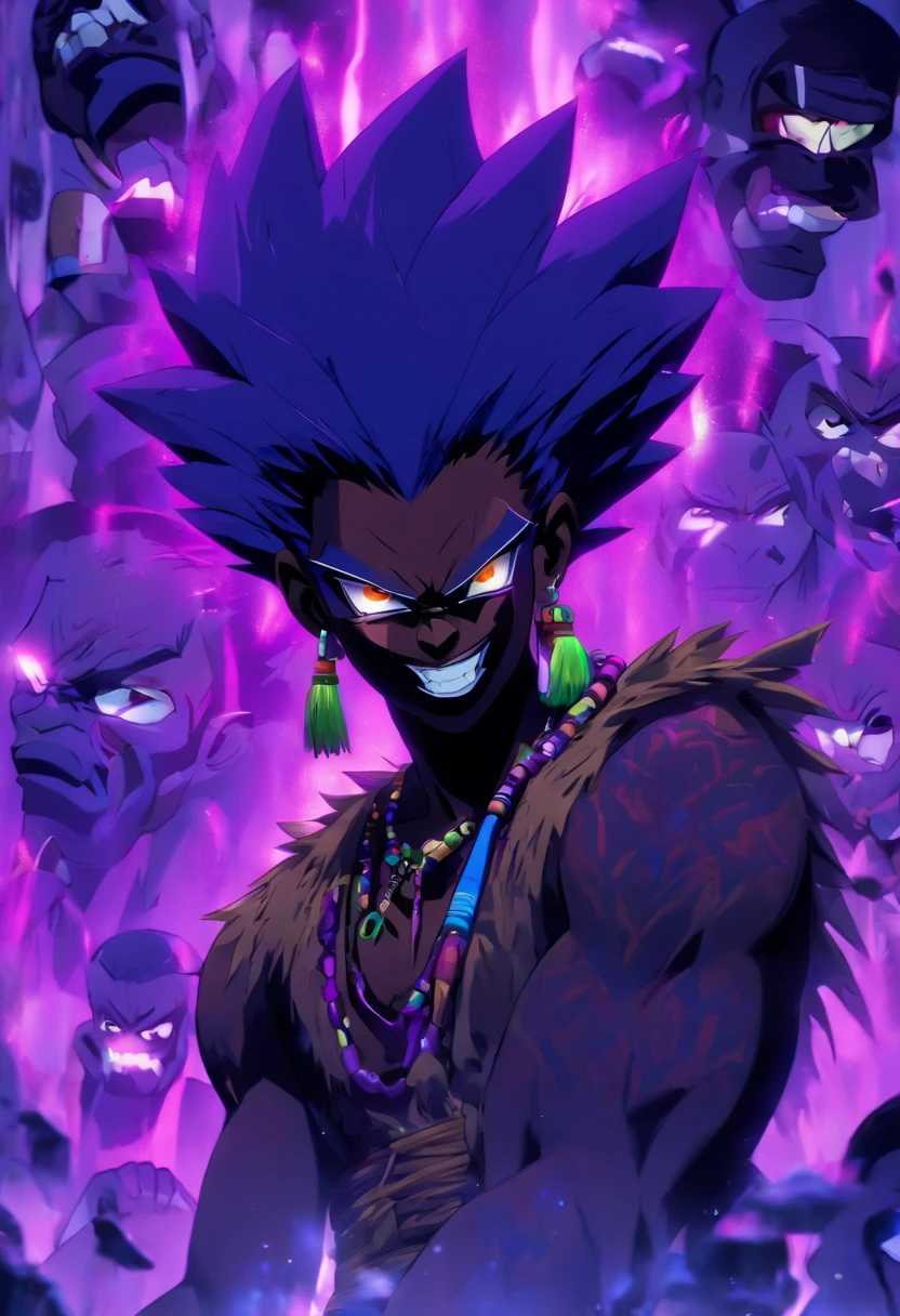 (((GHEDE NIBOU))) best quality, ultra-high resolution, 4K detailed CG, master piece, Ghede Masaka,Man,digger,PURPLE shirt,transsexual ,African clothing, Voodoo mythology, ((Loa Voodoo)), African image , aesthetic, Screen centered, full body