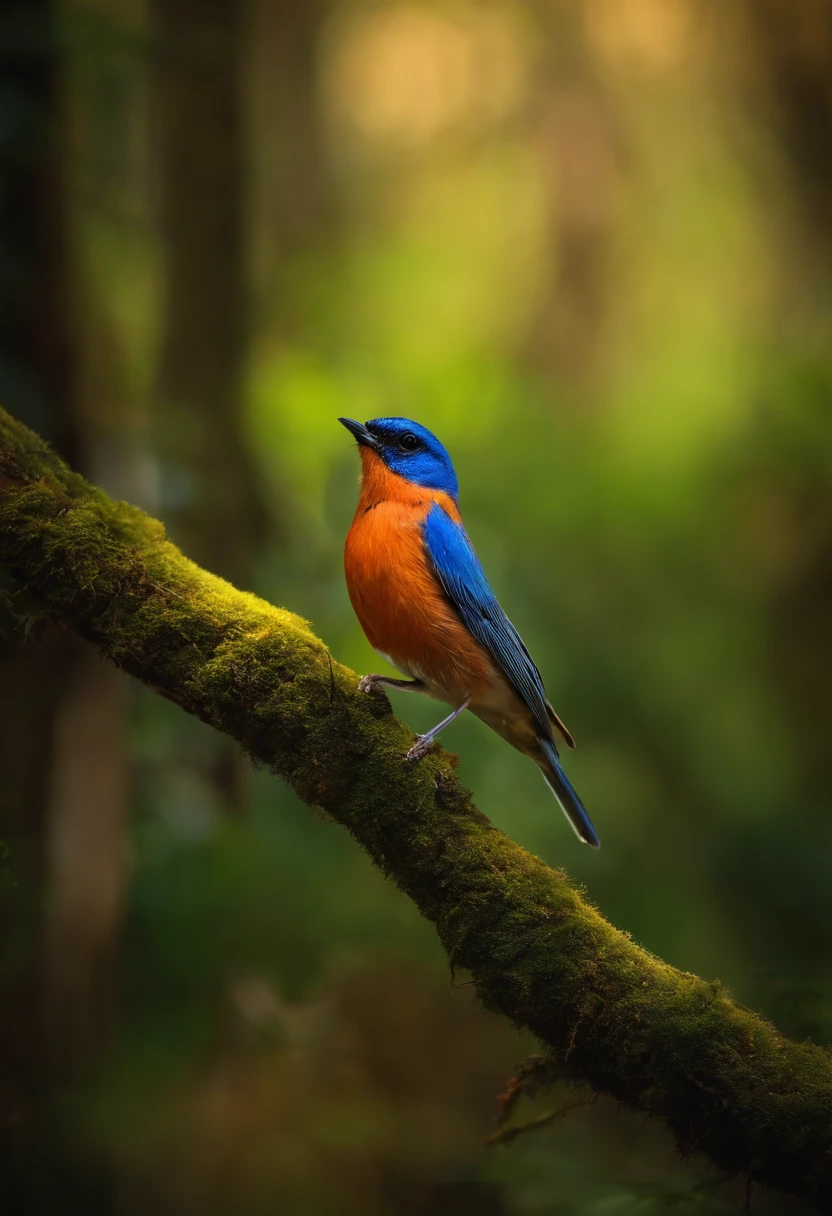 There is a small bird in the forest