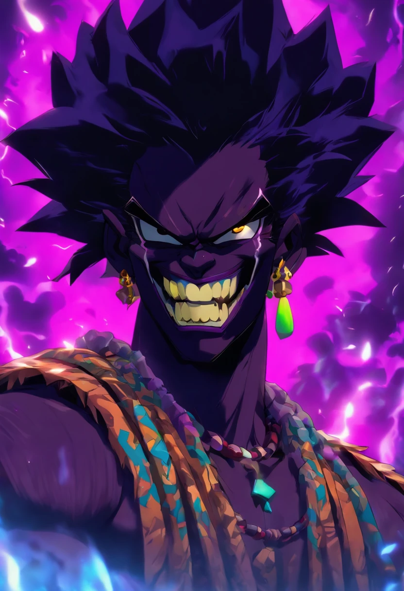 (((GHEDE NIBOU))) best quality, ultra-high resolution, 4K detailed CG, master piece, Ghede Masaka,Man,digger,PURPLE shirt,transsexual ,African clothing, Voodoo mythology, ((Loa Voodoo)), African image , aesthetic, Screen centered, full body