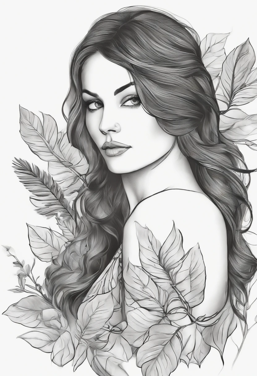 Red robin black and grey line art tattoo, placed on the shoulder of a woman, with delicate detail of leaves around the bird.