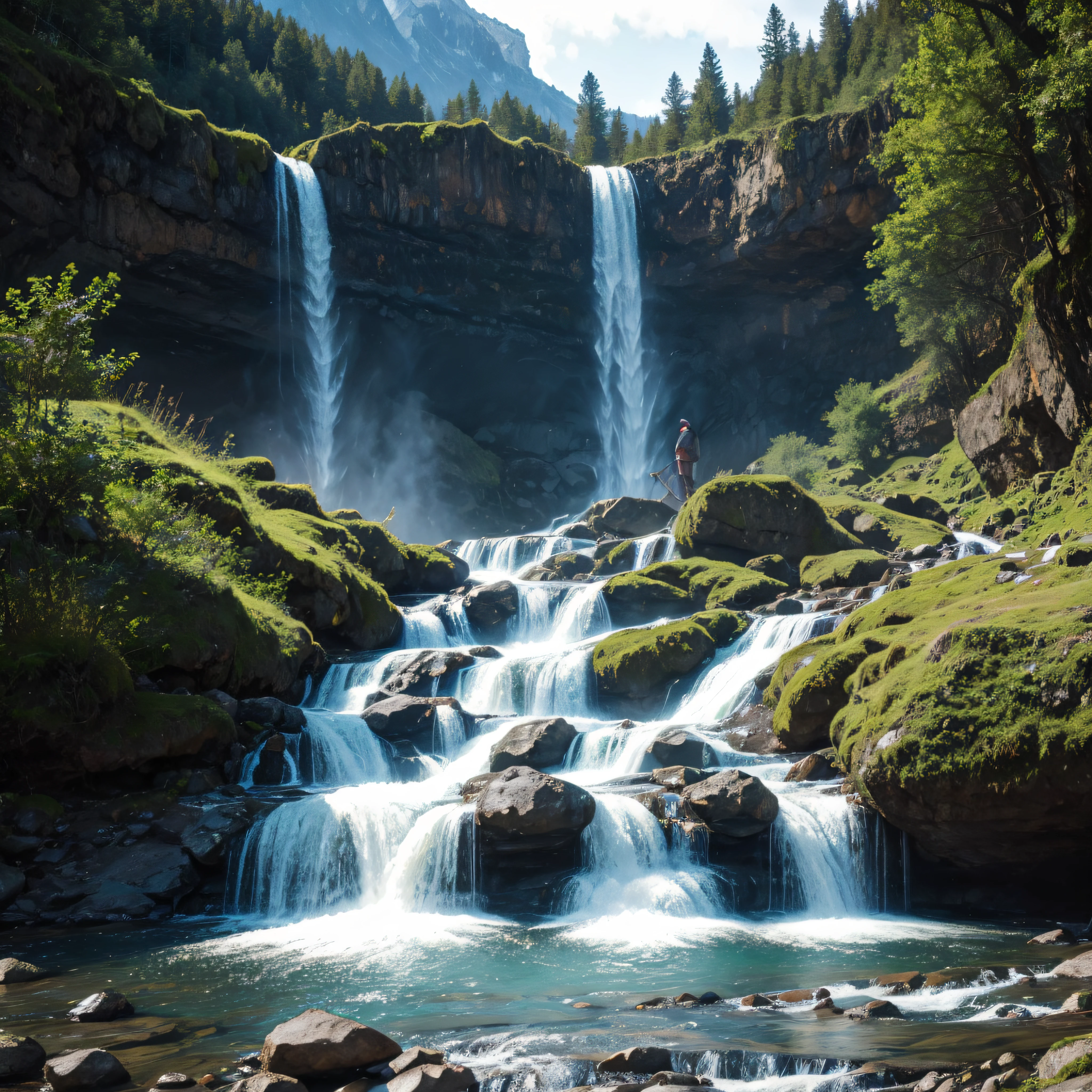 Waterfall flowing in the mountains --auto