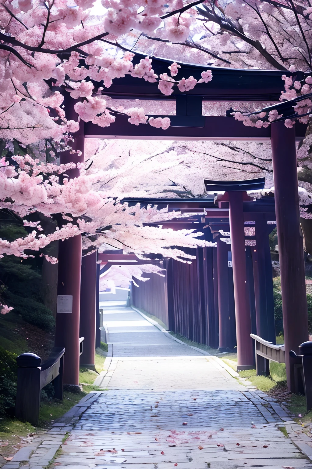 (Ultra-detailed,Photorealistic:1.37) Landscape with a thousand torii gates, cherryblossom, Stairs to the sky, Floating in the air. Stairs are transparent, Get a glimpse of the night sky. The scene is set at night, A stunning night view with vivid colors. Torii gates are made with great care、Intricately designed, Create a breathtaking sight. Cherry blossoms add a touch of elegance and beauty to the scene, Delicate petals gently fall into the air. The sky is full of stars, Create a magical dreamy atmosphere. The moon shines brightly, Illuminate the landscape with a soft, ethereal light. The overall atmosphere is calm and peaceful, Invites viewers to immerse themselves in the mesmerizing beauty of the scene. The style of painting is reminiscent of traditional works of art of Japan, Add an artistic and poetic touch to your images. --auto