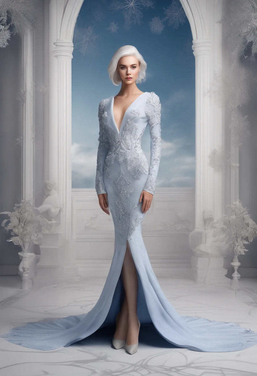 The dress… I had never worn anything like it and I doubted I would do so again..
Made with tiny blue gems, so clear they were almost white, The dress followed all the curves and valleys until it fell to the ground and formed a little pond that was like a liquid of starlight.. The long sleeves were tight on my arms., and they had diamond cuffs on their wrists. The neckline reached my collarbones and that modesty was undone by the way the dress clung to me in areas that I assumed any female liked to show off.. They had put my hair up with two silver and diamond combs.; My hair was left away from my face and then fell over my back.