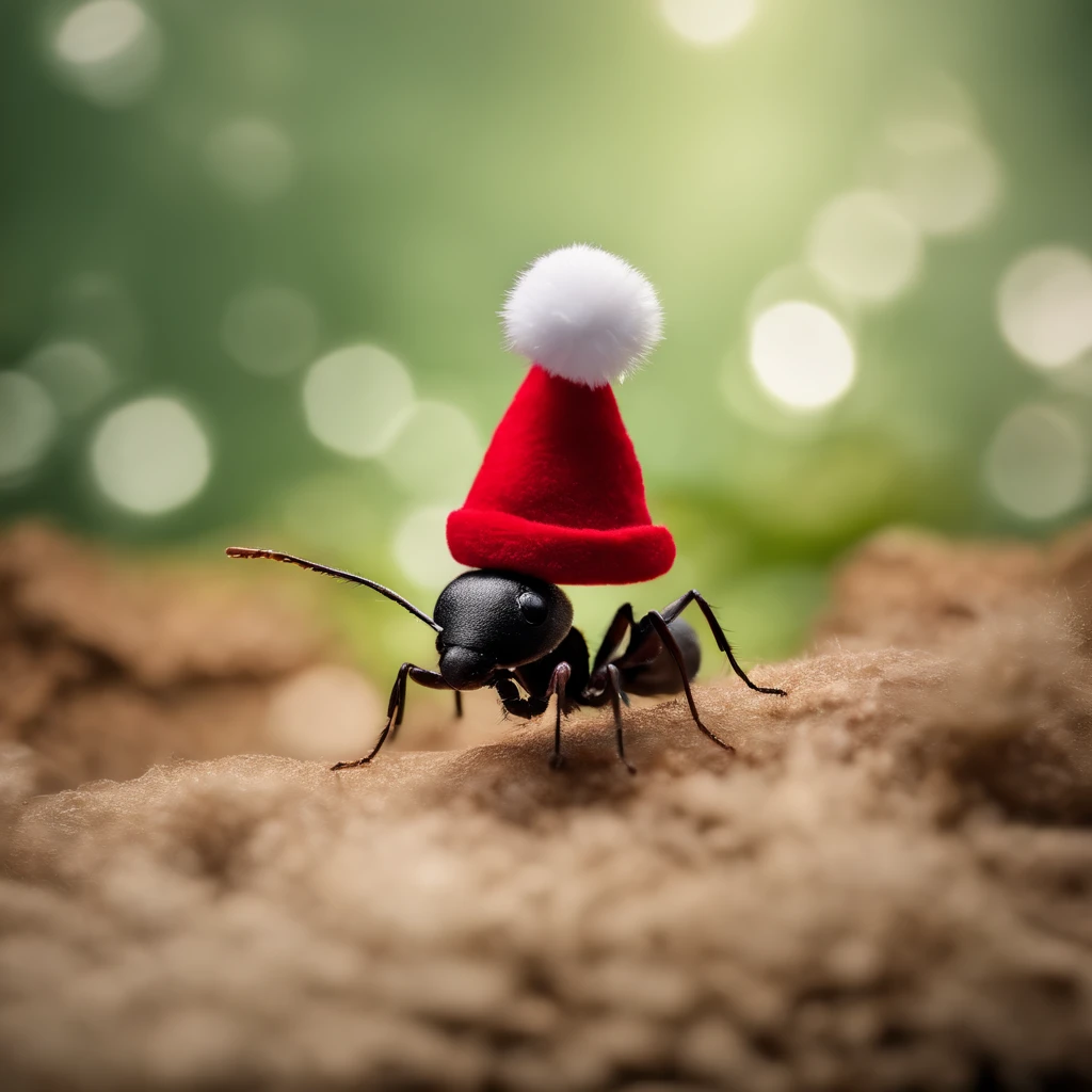 an ant with a Christmas hat