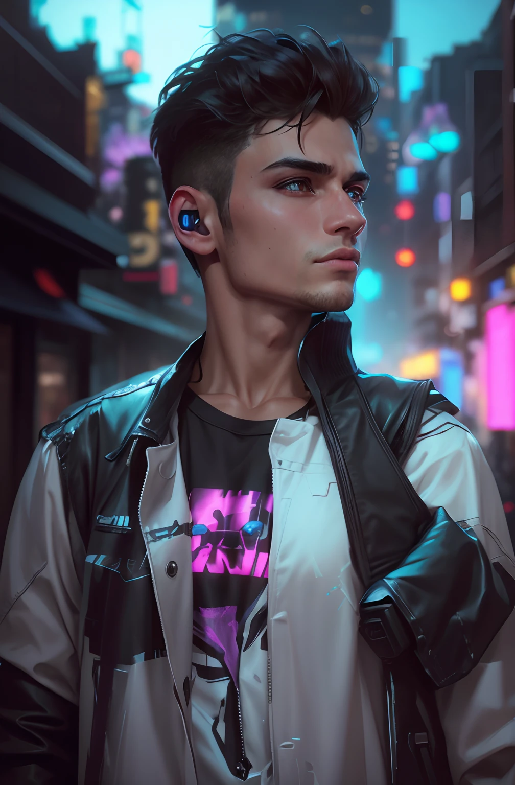 Change background cyberpunk handsome boy realistic face 8k ultra realistic