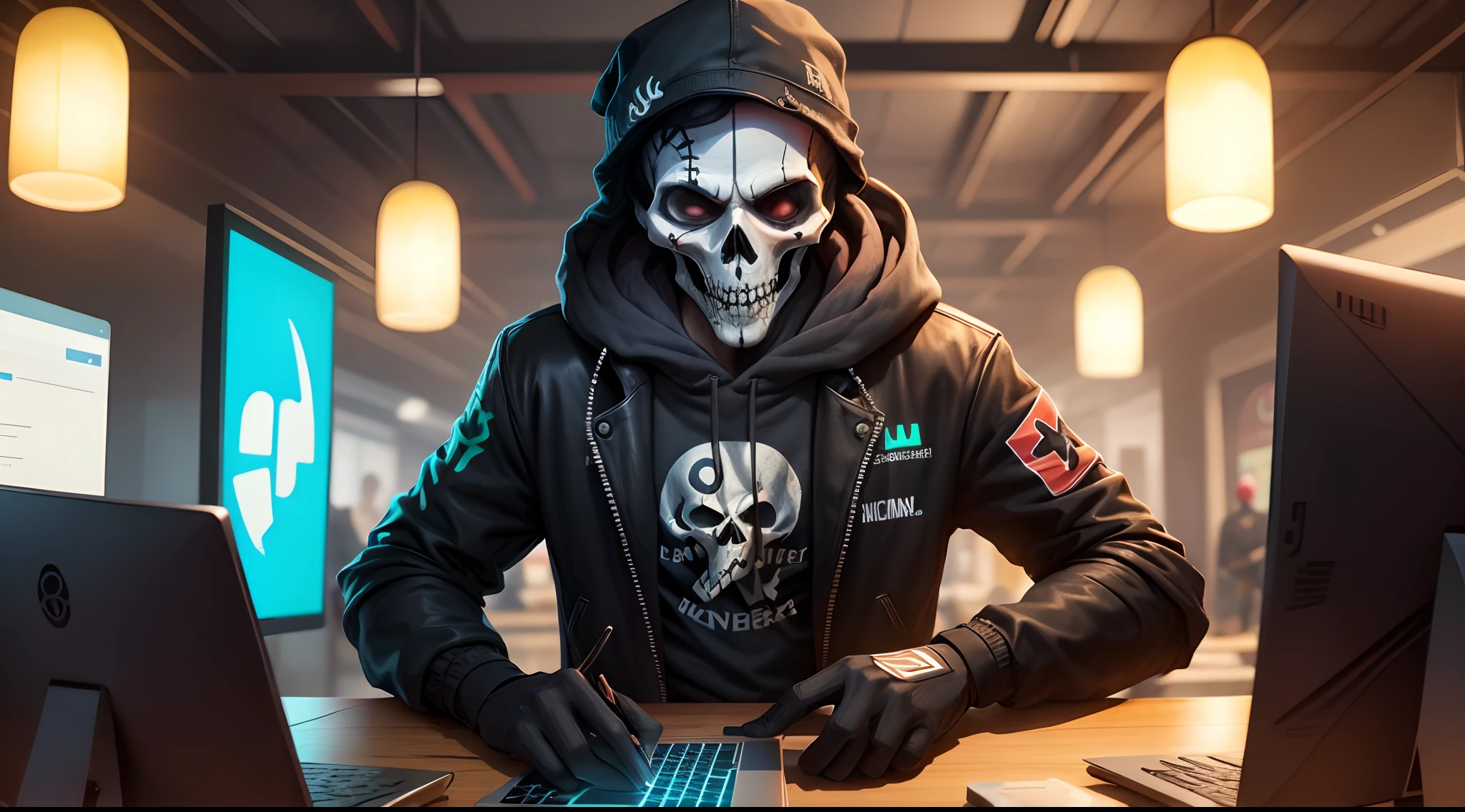 Um caveira hacker usando uma coroa
