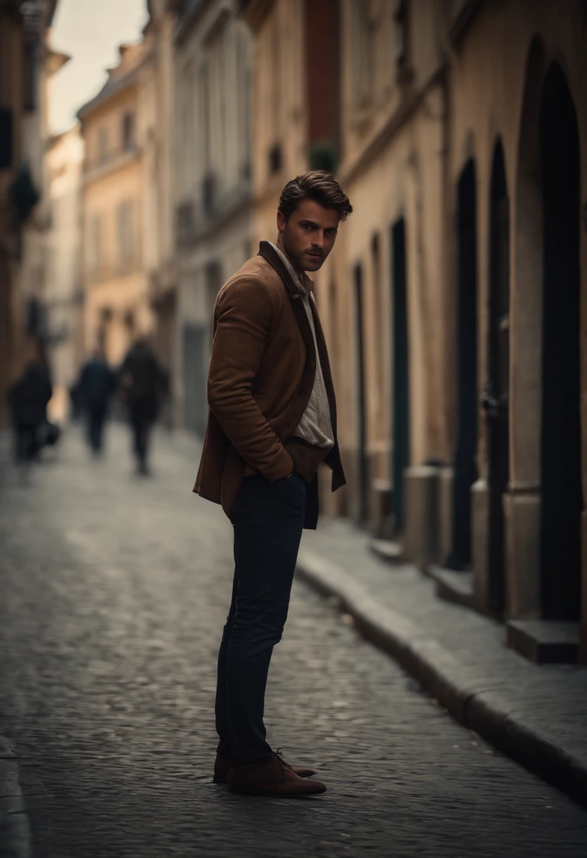 jeune homme adulte pauvre, perdu au millieu de la rue, une rue sale