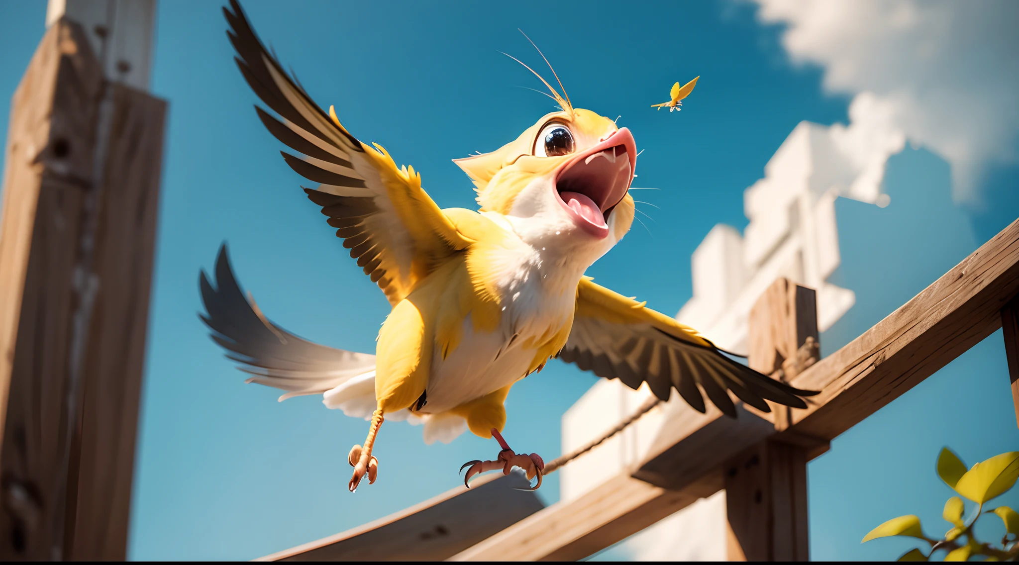 ((NSFW, sexual)), rio movie, jungle landscape, nico a male yellow canary, avian, ((anthro)), human body, furry, feathered arms, ((exposing big tapering penis, testicles)), standing, brown eyes, bedroom eyes, seductive, smiling, realistic, digitigrade legs, detailed eyes