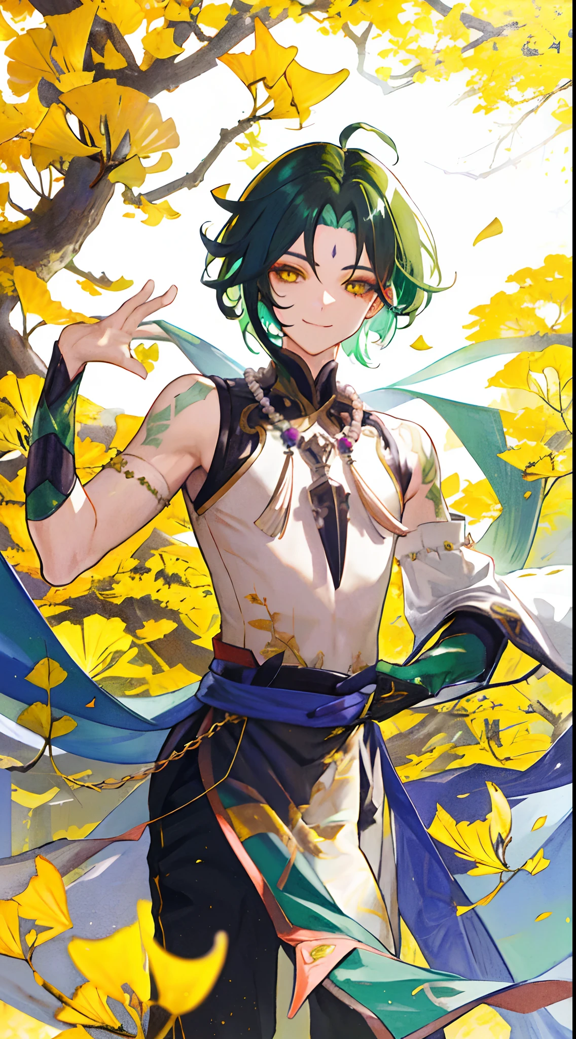 1boy, Tall stature, Very tall stature, dark green hair,Best Quality,Masterpiece,Extremely,Yellow eyes,male focus,Beautiful eyes, cameltoe，flat chest