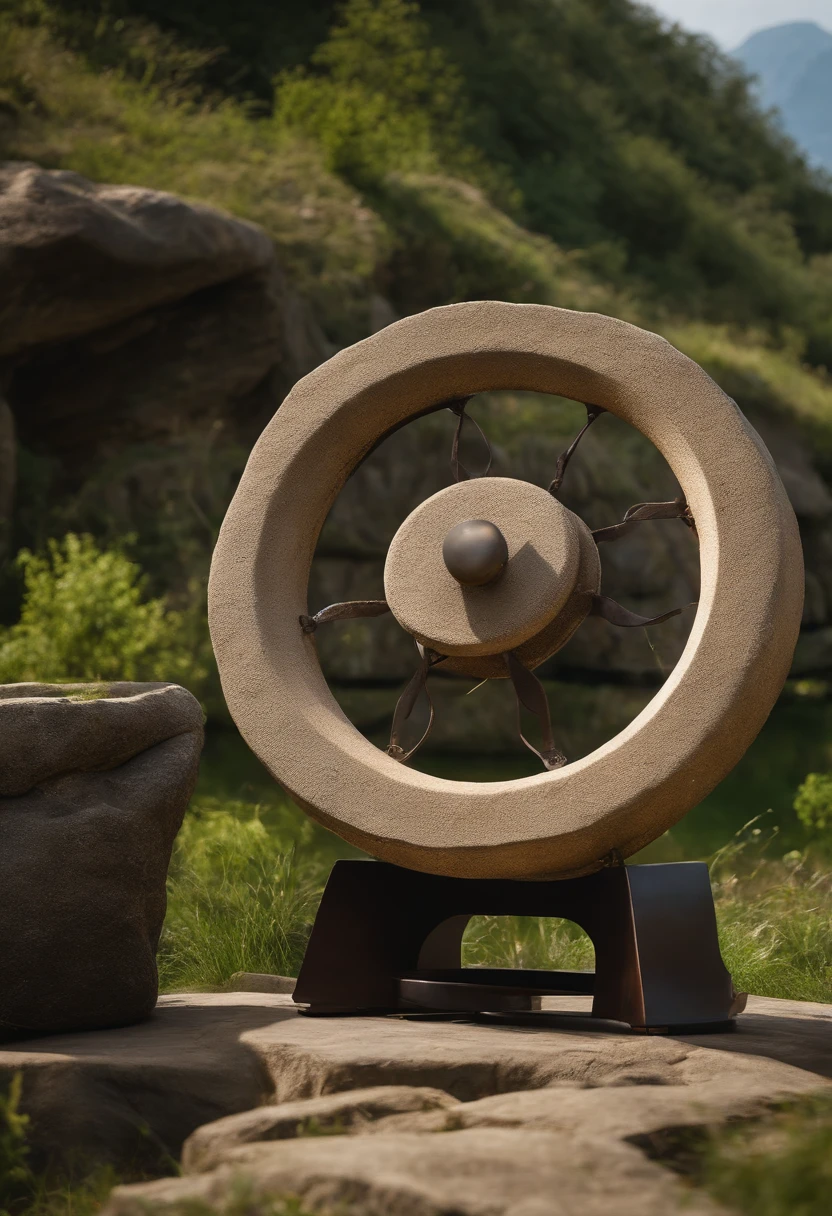 Pál Kinizsi held a millstone。majestic-looking。 three sided view, Sony FE, hyper HD, A high resolution, 8K
