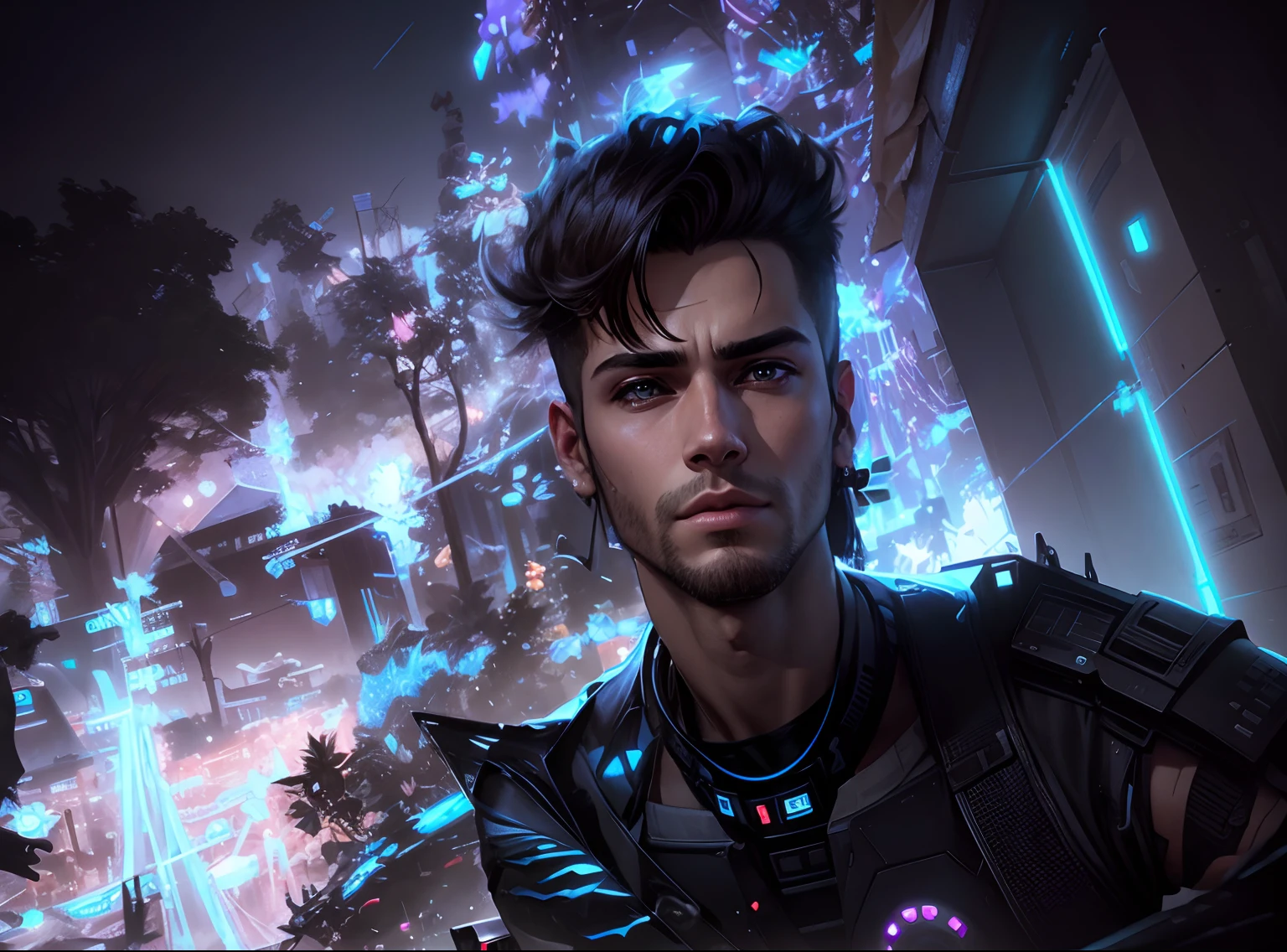 change background cyberpunk handsome boy, realistic face,8k ultra realistic,