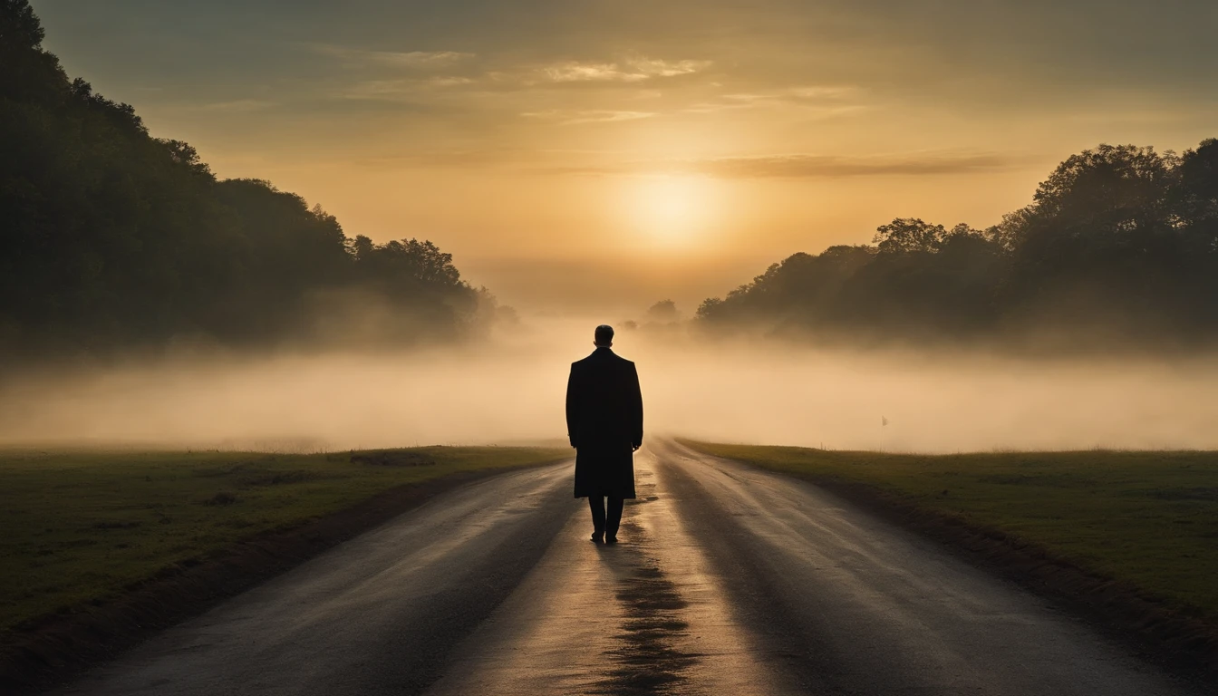 A person stands at a crossroads, looking thoughtfully at two different paths in front of him. One path is well-trodden and familiar. The other is less defined, turning toward a hazy horizon.
