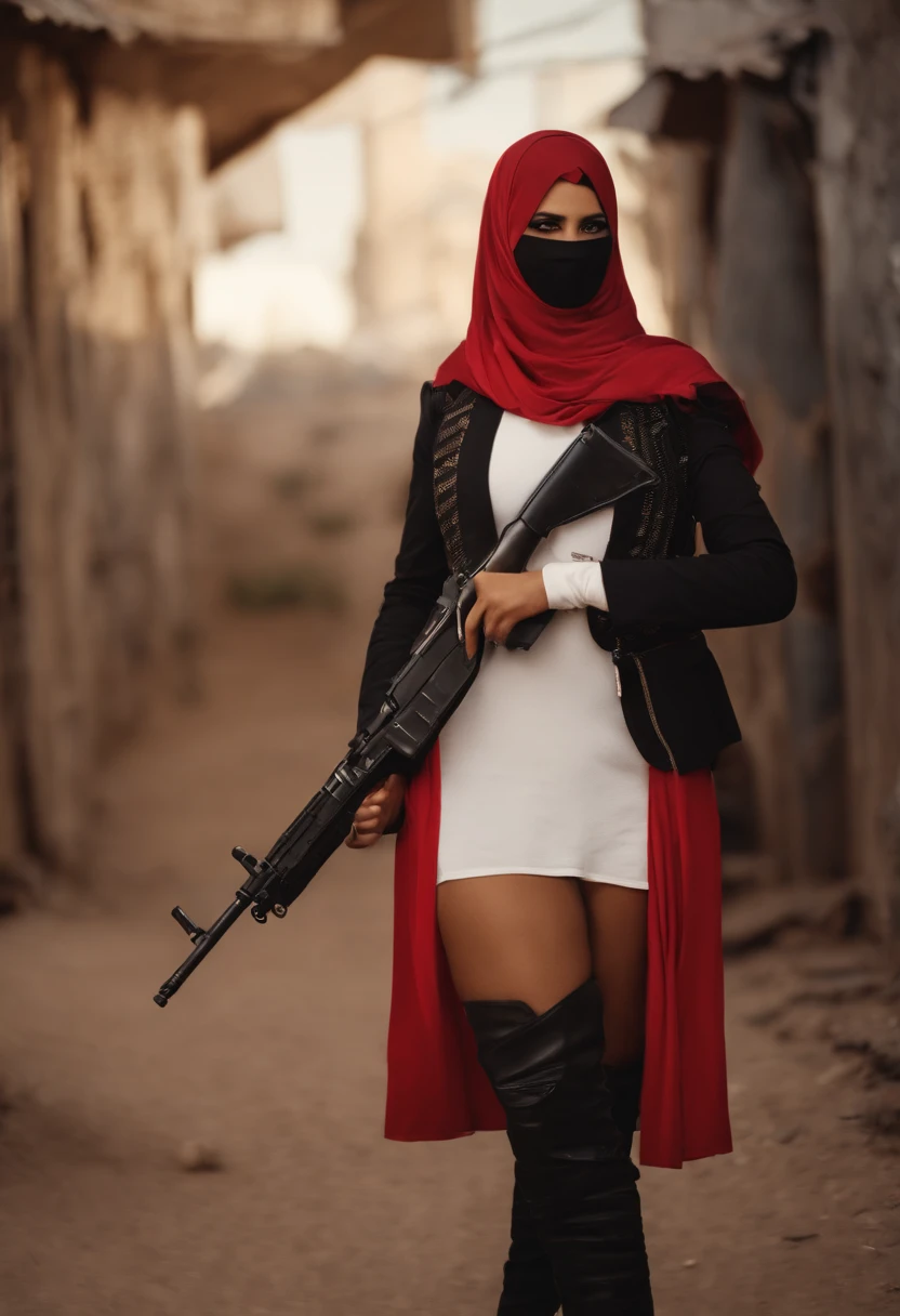 palestina girl super hero thigh clotes with hijab using ak47