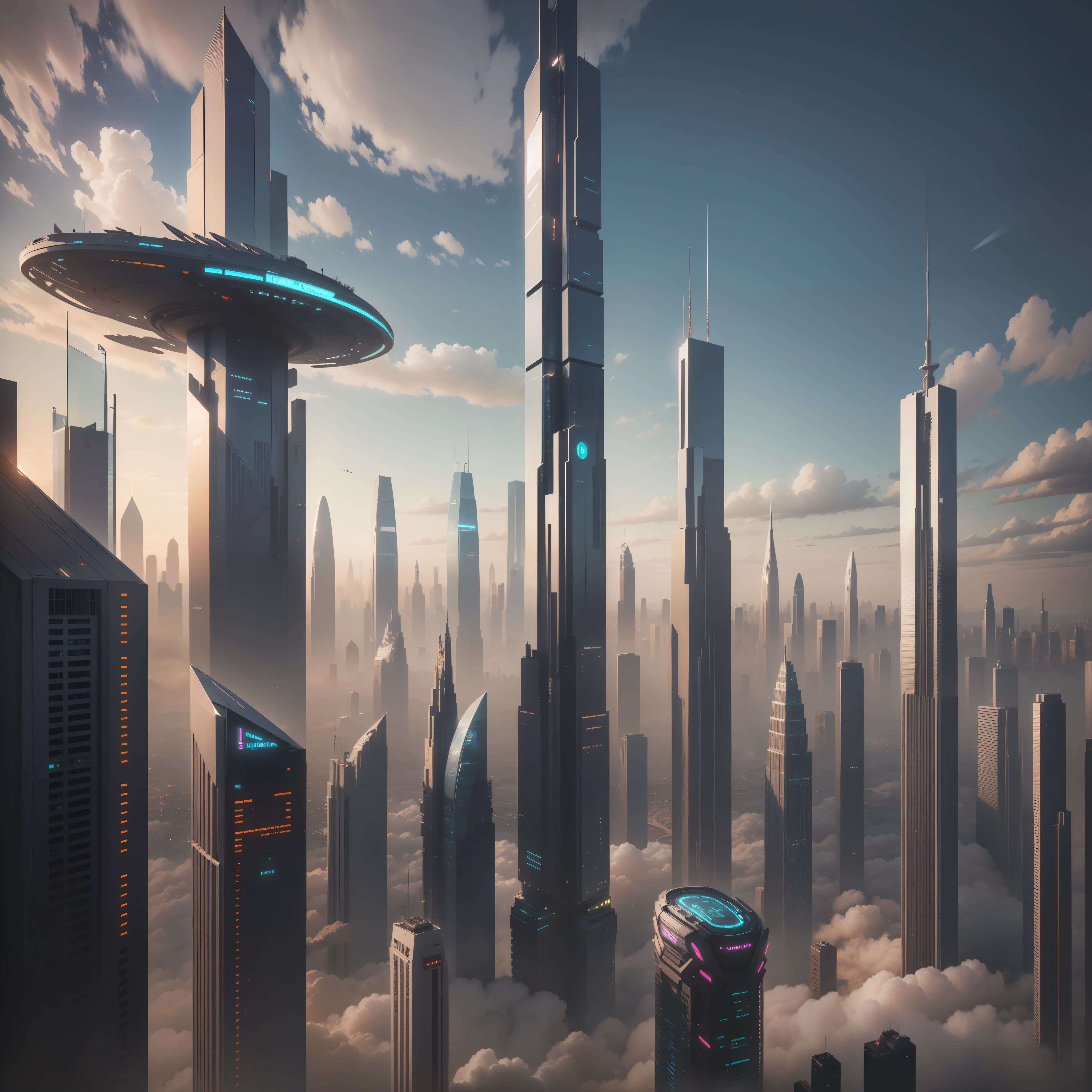 cyberpunked　A futuristic world　Skyscrapers　dream　futuristic cities　最好质量　tmasterpiece　ultra-high-resolution　８Ｋ