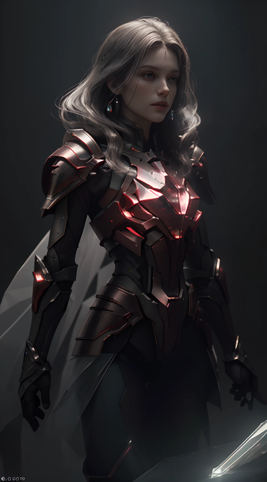 Wold style，Armor Girl，Crystal material（3D rendered armor，refractive index：1.76 - 1.78，albedo：0.03 - 0.05，ambient lights：Between 20 - 50，colours：dark red color, Moderate saturation，The type of light：Ambient Light：1.2，Light source color：aurora borealis，Light source intensity：Between 1 - 2，Light source direction：The position and orientation of the light source is adjusted appropriately according to the shape and material of the item，Number of light sources：2 - 3 light sources
）Crystal exoskeleton，Red cape，beautiful female knight，detailed fantasy art，Red crystal armor，（Red crystal：15），（Red 0.5），（Crystal texture：1.5），smooth surfaces，High transparency，High- sharpness，Texture and detail inside the material，Piezoelectric effect，Inverse piezoelectric effect，Optical diffraction，stunning armor，2.5d CGI fantasy artwork， 4 k detail fantasy，high detail, Surrealism, Cubism, Constructivism, chiaroscuro, ray tracing, backlighting, stereogram, cinematic lighting, UHD, retina, masterpiece, ccurate, anatomically correct, highres, best quality, textured skin, HD, 4K