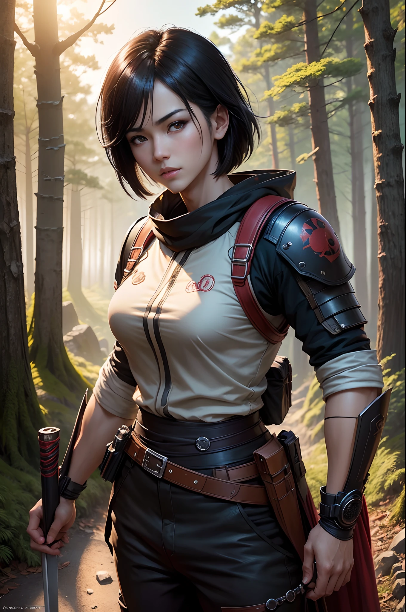 There are Japan young men, Super handsome young man,Soldier costumes and pants,Has a very large Japan sword,Black Hair Bob Hair,3 d render character art 8 k, wojtek fus, fantasy style 8 k octane render, ross tran 8 k, By Shinkai Makoto ( Apex Legends ), amazing 8k character concept art, badass anime 8 K, artwork in the style of guweiz, trending on artstation 4k,in woods,