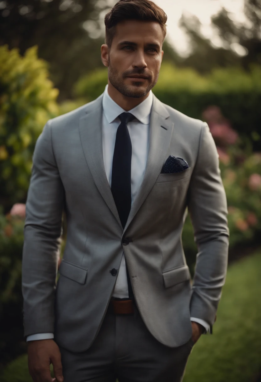 generate an image of a man (whole body) sitting in a bench at a park, he is wearing a formal dress (textured skin) (realistic photo) (ultrarealistic photo)