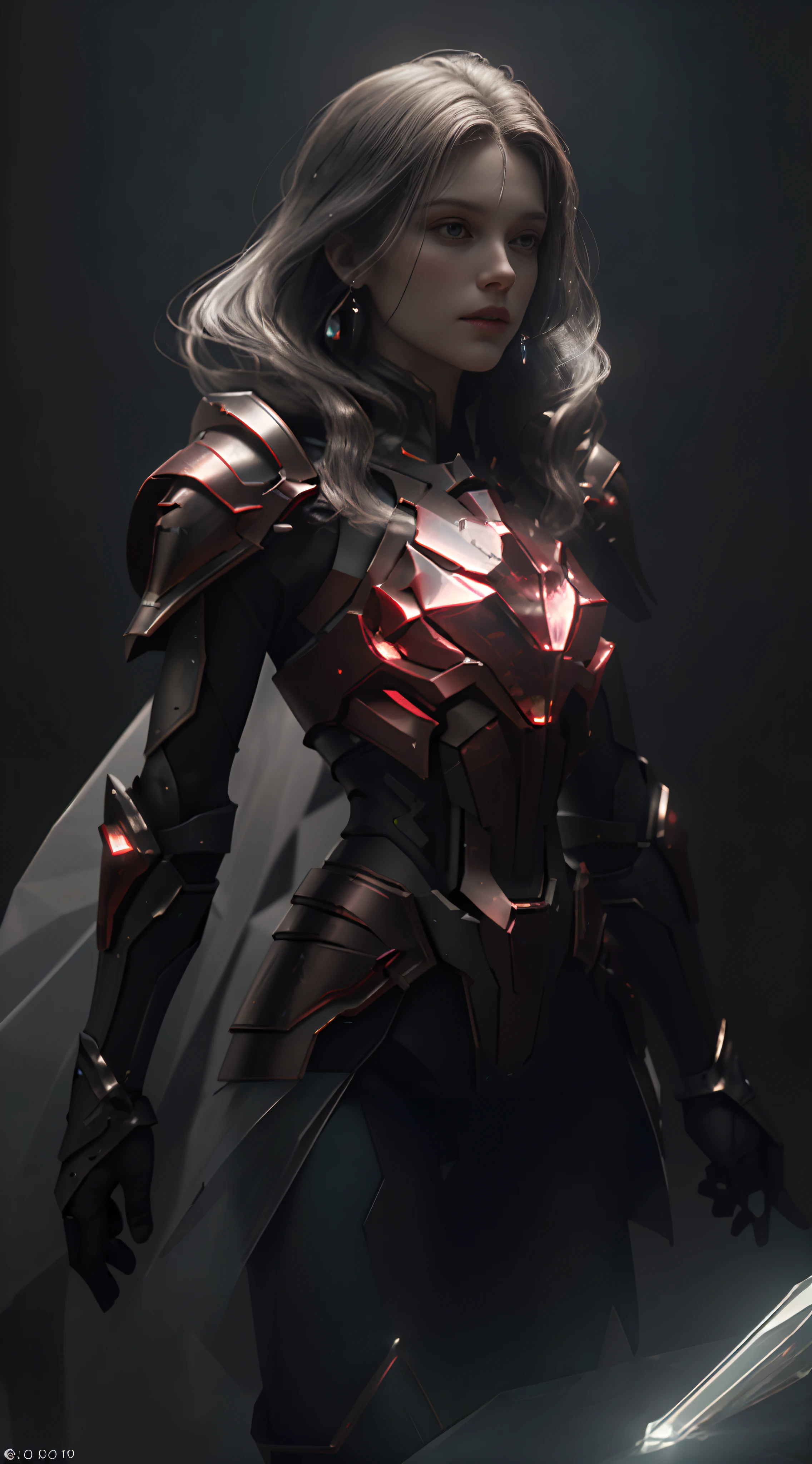 Wold style，Armor Girl，Crystal material（3D rendered armor，refractive index：1.76 - 1.78，albedo：0.03 - 0.05，ambient lights：Between 20 - 50，colours：dark red color, Moderate saturation，The type of light：Ambient Light：1.2，Light source color：aurora borealis，Light source intensity：Between 1 - 2，Light source direction：The position and orientation of the light source is adjusted appropriately according to the shape and material of the item，Number of light sources：2 - 3 light sources
）Crystal exoskeleton，Red cape，beautiful female knight，detailed fantasy art，Red crystal armor，（Red crystal：15），（Red 0.5），（Crystal texture：1.5），smooth surfaces，High transparency，High- sharpness，Texture and detail inside the material，Piezoelectric effect，Inverse piezoelectric effect，Optical diffraction，stunning armor，2.5d CGI fantasy artwork， 4 k detail fantasy，high detail, Surrealism, Cubism, Constructivism, chiaroscuro, ray tracing, backlighting, stereogram, cinematic lighting, UHD, retina, masterpiece, ccurate, anatomically correct, highres, best quality, textured skin, HD, 4K