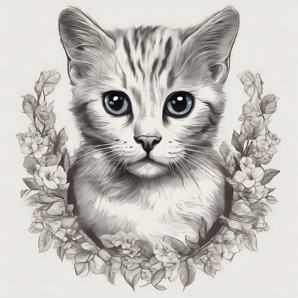 baby cats，Kitten vector T-shirt print, Detailed sticker style, Realistic sketch style color design, White background