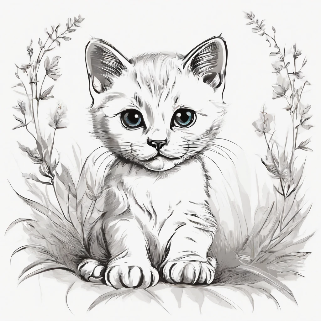 cats,Kitten vector T-shirt print, Detailed sticker style, Realistic sketch style color design, White background