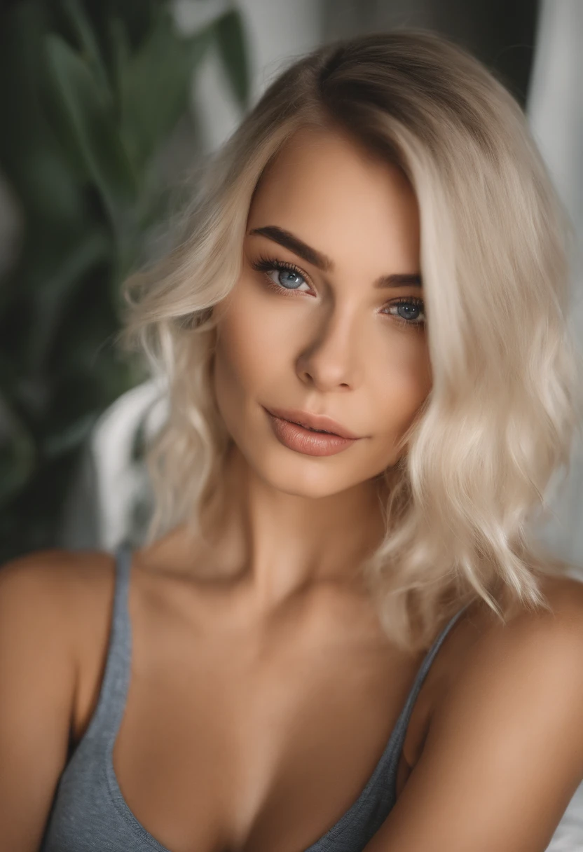 Woman in tank top and matching panties, fille sexy aux yeux bleus, portrait de Sophie Mudd, Portrait de Korina Copf, cheveux blonds et grands yeux, selfie of a young woman, Son maquillage, maquillage naturel, Look directly into the camera, Visages avec artgrammes, Maquillage subtil, Superbes photos du corps entier, Dans la chambre, gros seins pleins, une blonde, Latin, gymnase