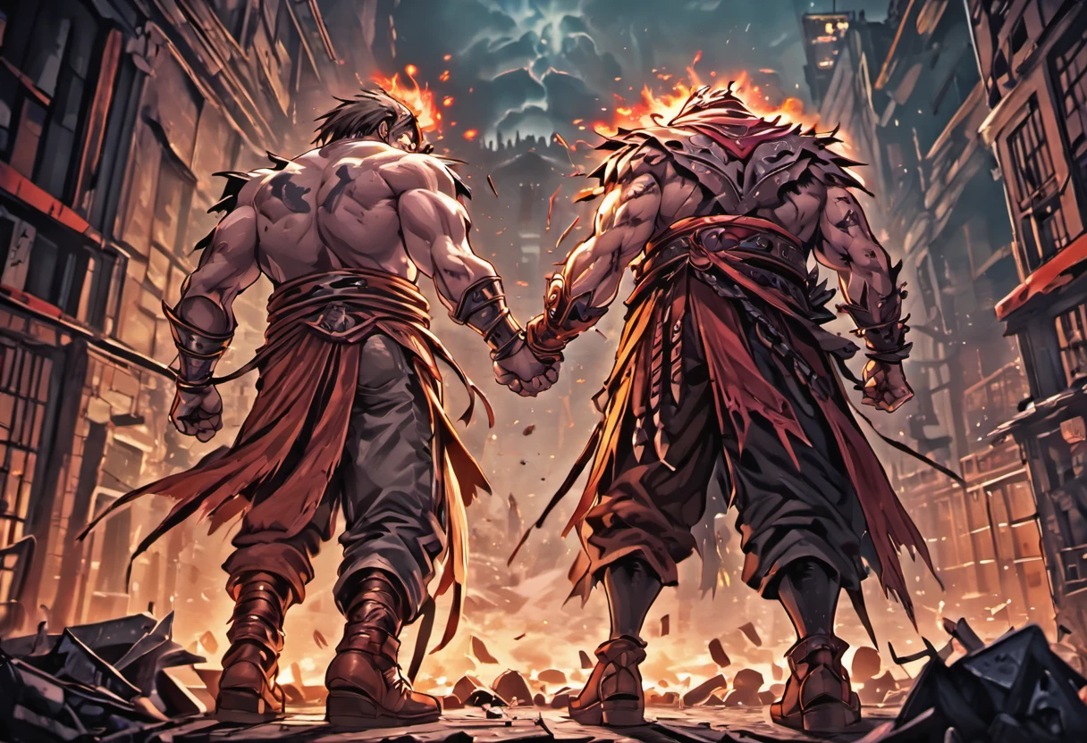 ((friendship)), end of the world, epic realistic, (hdr:1.4), (muted colors:1.4), apocalypse, abandoned, neutral colors, night, screen space refractions, (intricate details), (intricate details, hyperdetailed:1.2), artstation, cinematic shot, vignette, complex background, building,((holding hands))