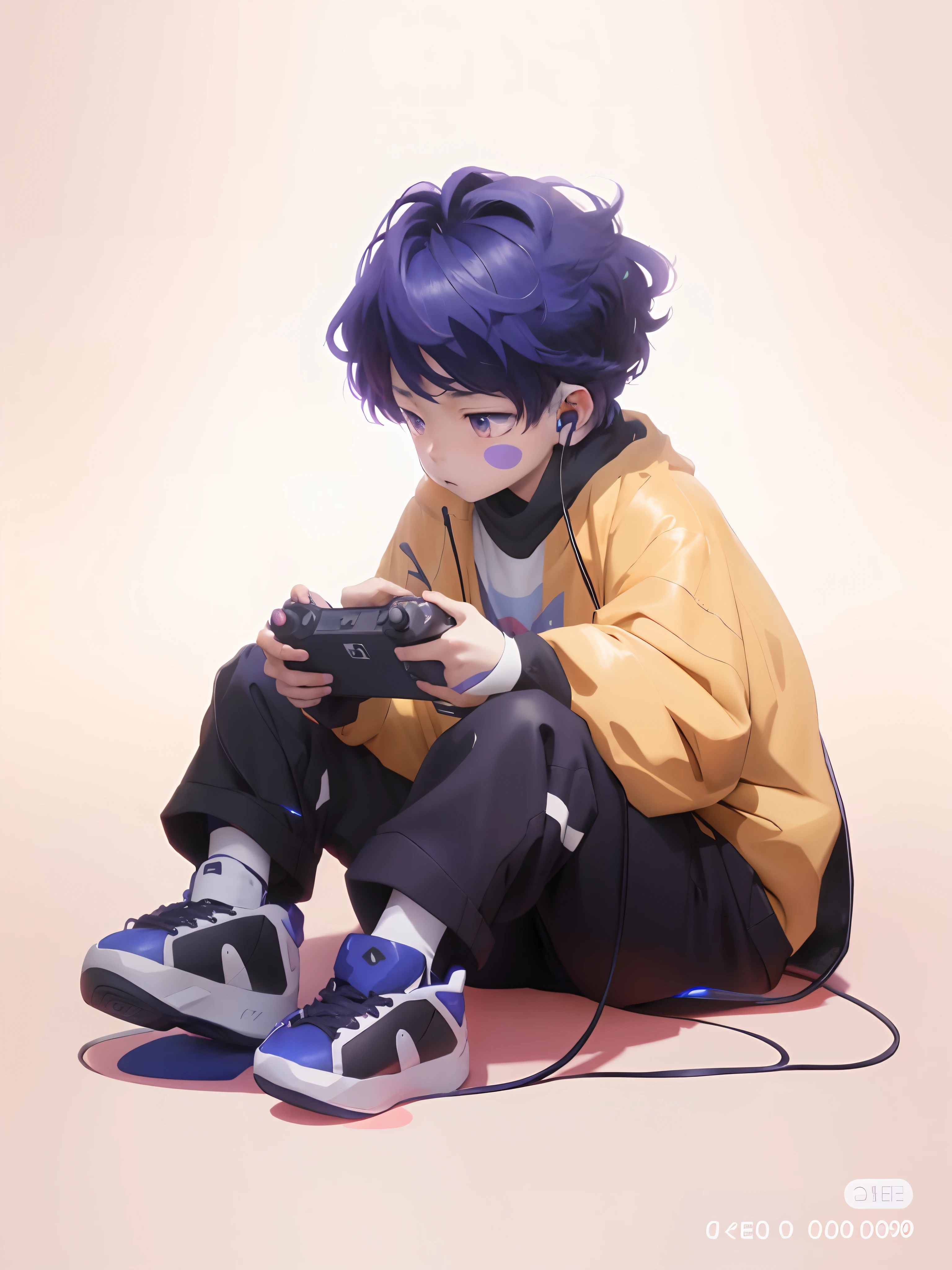 Anime boy sitting on ground playing video game, High Quality Anime Art Style, gamer aesthetic, game aesthetic, anime art style, Anime boy, style of anime4 K, video game style, Playing games, 9 0 s anime art style, 9 0 s anime style, Praise Artstyle, 90's anime style, video game fanart, Anime style. 8K