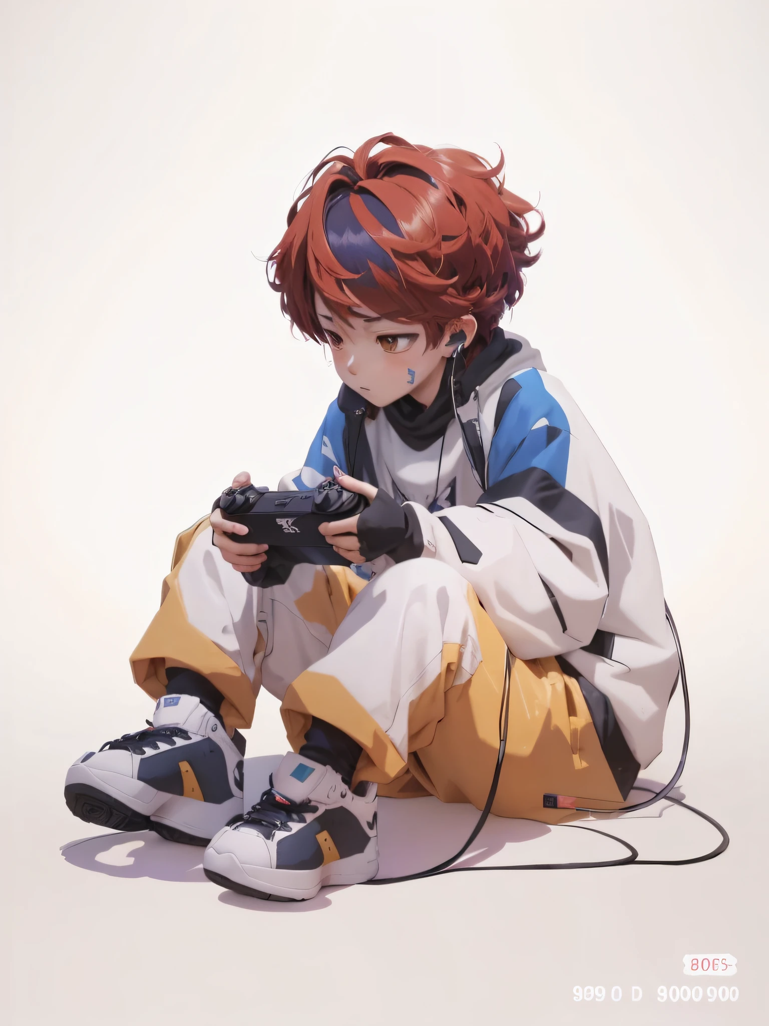 Anime boy sitting on ground playing video game, High quality anime art style, gamer aesthetic, game aesthetic, Anime art style, Anime boy, style of anime4 K, video game style, Playing games, 9 0 s anime art style, 9 0 s anime style, Praise Artstyle, 90's anime style, video game fanart, Anime style. 8K