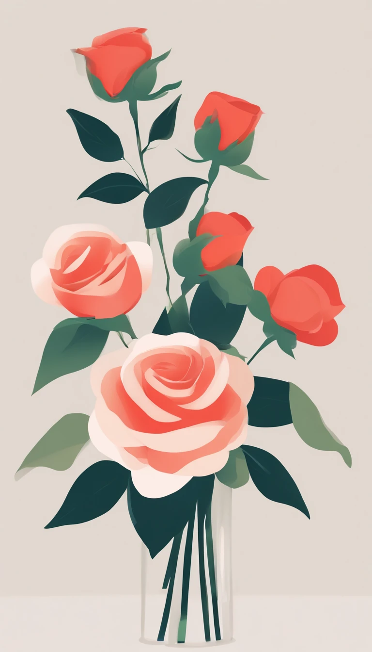 A bouquet of roses，Flat wind，Maximalism，Ui Illustration