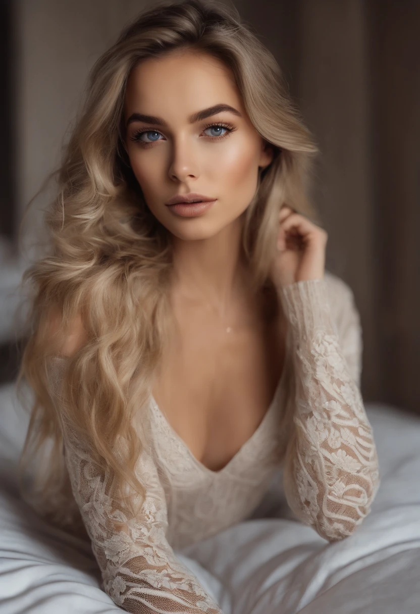 woman with lingerie, fille sexy aux yeux bleus, Portrait Sophie Mudd, Portrait de Corinna Kopf, cheveux blonds et grands yeux, selfie of a young woman, ohne Maquillage, maquillage naturel, Look directly into the camera, Visage avec Artgram, dezentes Maquillage, Superbe photo du corps entier, dans la chambre, Gros seins, Blonde, latina