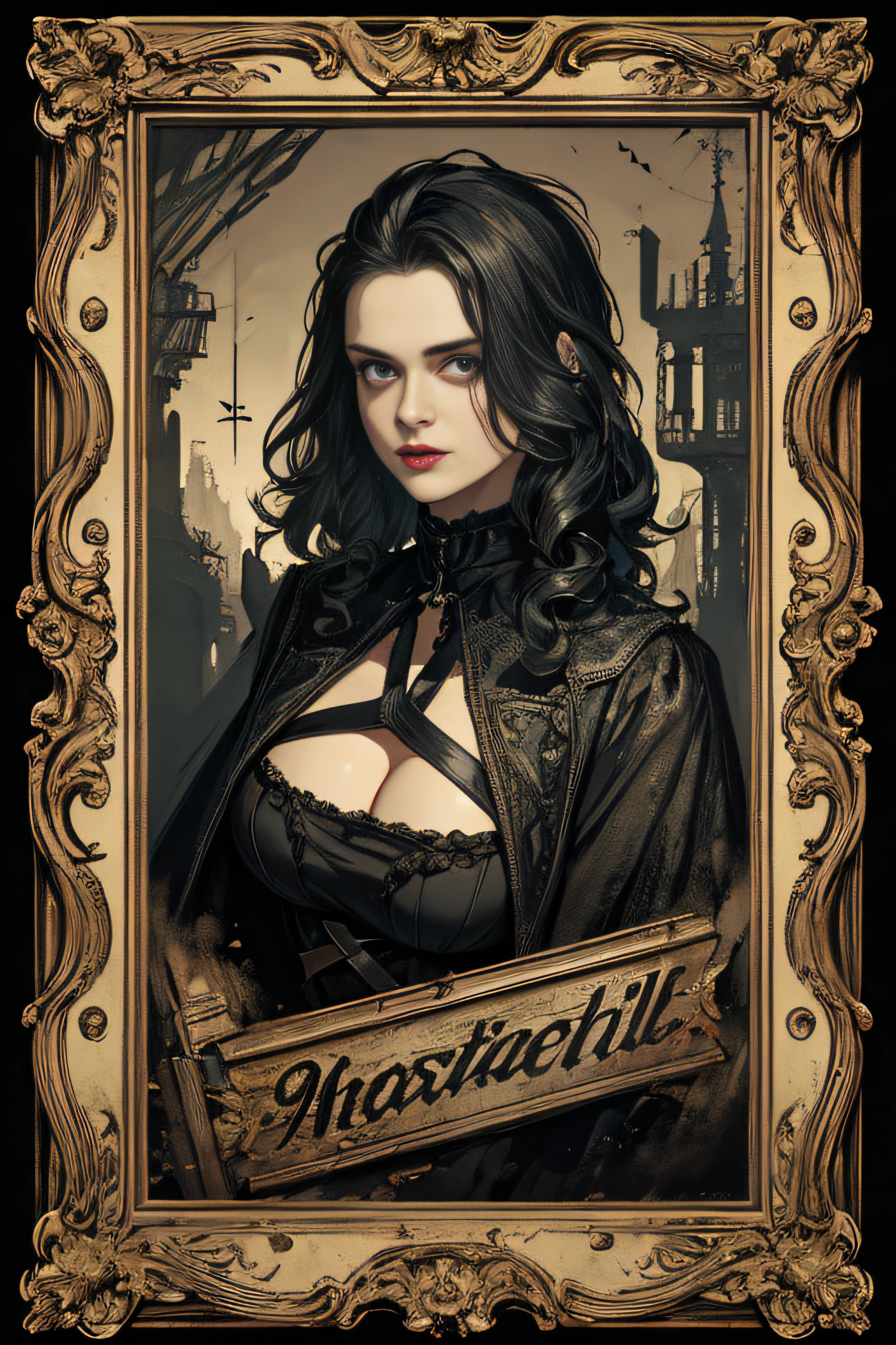 (((Emma Watxon))) A beautiful necromancer, black hair, in the style of the cover of Heavy Metal magazine, deep robe with high detail, highly detailed face, highly detailed skin, Toned athletic body, The aesthetics of heavy metal, Necromancer's Lair Background, high quality, masterpiece, realistic photo, confusingly detailed, 8 K, HDR, shallow depth of field, wide light, high contrast, Backlight, Light flashes, chromatic aberration, Sharp Focus, Color photo in RAW format, looking at the camera, cool colors, erotic pose, seductive smile