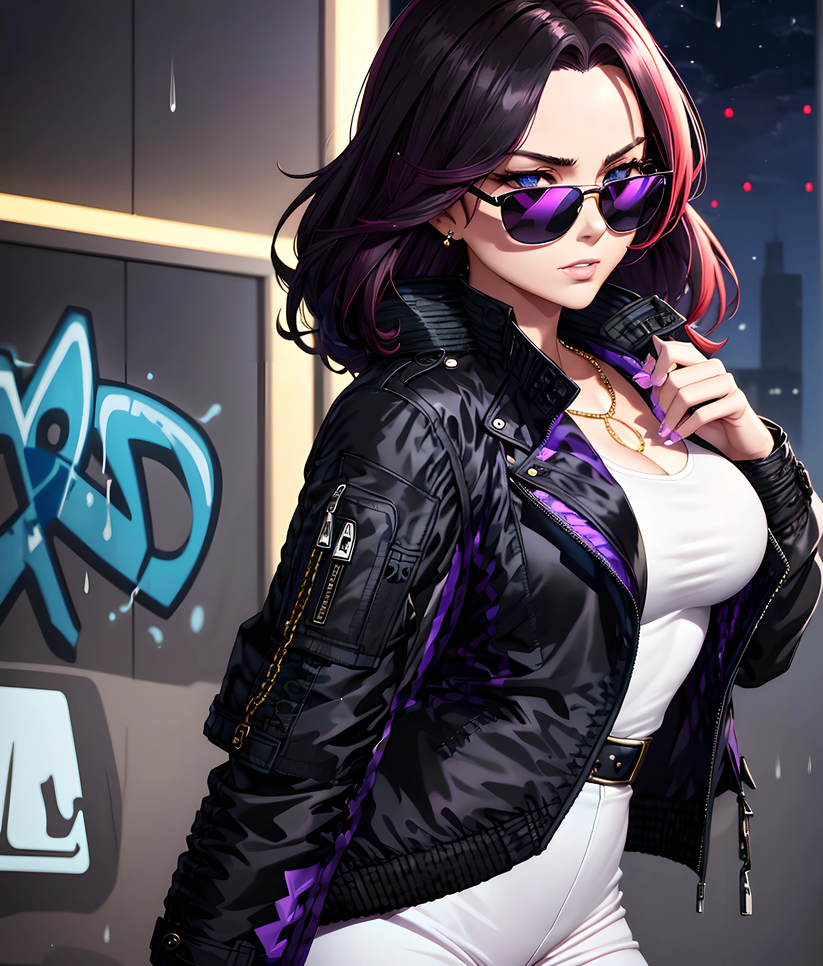 Kim Possible is a striking figure in her black puffer jacket, and the intricate details of the outfit are rendered with unsurpassed quality and attention to detail.
The realistic textures and reflections on the jacket stand out, making the raindrops feel almost tangible.
The reflections on her shiny outfit are incredibly crisp, enabling you to see your own reflection.
Kim's holding a white styrofoam cup filled with a purple drink.
As she stands with her back to the viewer, she emanates a captivating vibe of mystery and allure.
The scene is a masterpiece, boasting impeccable quality and ultra-detailed features that showcase the artist's superb craftsmanship.
Utilizing the latest technology in rendering, the result is a stunningly realistic portrayal of Kim's outfit.
The reflections and raindrops on her black Montclair jacket, along with her gold chain and jewelry are portrayed with the utmost care.
The low-angle shot looking up adds to the sense of grandeur as Kim's head faces the viewer, and her aviator-style sunglasses enhance her stylishness.
background with a grey color pallet in a hosue party.
As she appears wet from the rain.
Kim's fiery red hair is also a standout feature that adds to her already stunning appearance.
Her locks fall in gentle waves down her back, Additionally, her sharp, green eyes are piercing and intense.
Overall, her physical features are portrayed with the same level of intricacy and attention to detail as her outfit.
with a purple drink in her hand,
an album cover inspired by L. A.
Ring, tumblr, conceptual art, art style and cover inspired by chief keef, playboi carti.
aesthetic shot, hip hop vaporwave, clean artstyle, dripped out , purple drank. ((Night:1.9)),
((Black jacket:1.7)) , ((Graffiti:1.3)), ((House party: 1.6)) , ((Gold necklace : 1.8)) , ((Serious:1.5))
