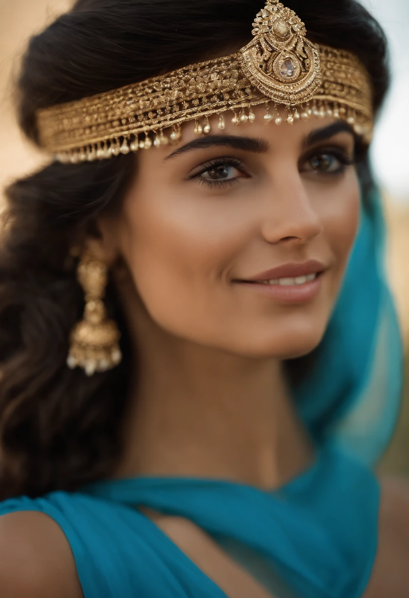 The setting is ancient Greece around the fifth century B.C. Uma bela princesa caminha pelo porto acompanhada por suas damas de companhia. The princess wears a headband and a beautiful richly decorated blue silk tunic. corpo inteiro, whole body view, cabelos loiros, short hair, cabelo sobre o ombro, messy hair, eye reflection, olhos brilhantes, olhos azuis, Olhos europeus, maquiagem, sorrir, Sorriso leve, sorriso sedutor, pele clara, rosto perFeito, beautiful face, perfect feets, Neoclassicismo muito sexy, classic greek, proFundidade de campo, Cinematic lighting, reflection light, Backlighting, Hasselblad, 135 mm, F/16, UHD, master part, anatomicamente correto, pele texturizada, Super Detalhe, alta qualidade, Detalhes altos, Premiado, Altas, 1080P, 8k
