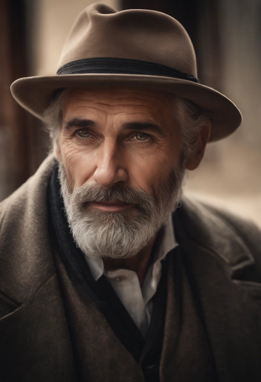 (best quality,highres,realistic:1.37),portrait,detailed eyes,detailed lips,kind expression,beard,stubble,mature face,wisdom in his eyes,distinctive features,wrinkles around his eyes,warm smile,[charcoal] sketch,soft lighting,vivid colors,subtle shadows,natural environment,serene background,loving father,quiet strength,simple but elegant attire,natural pose,gentleman spirit