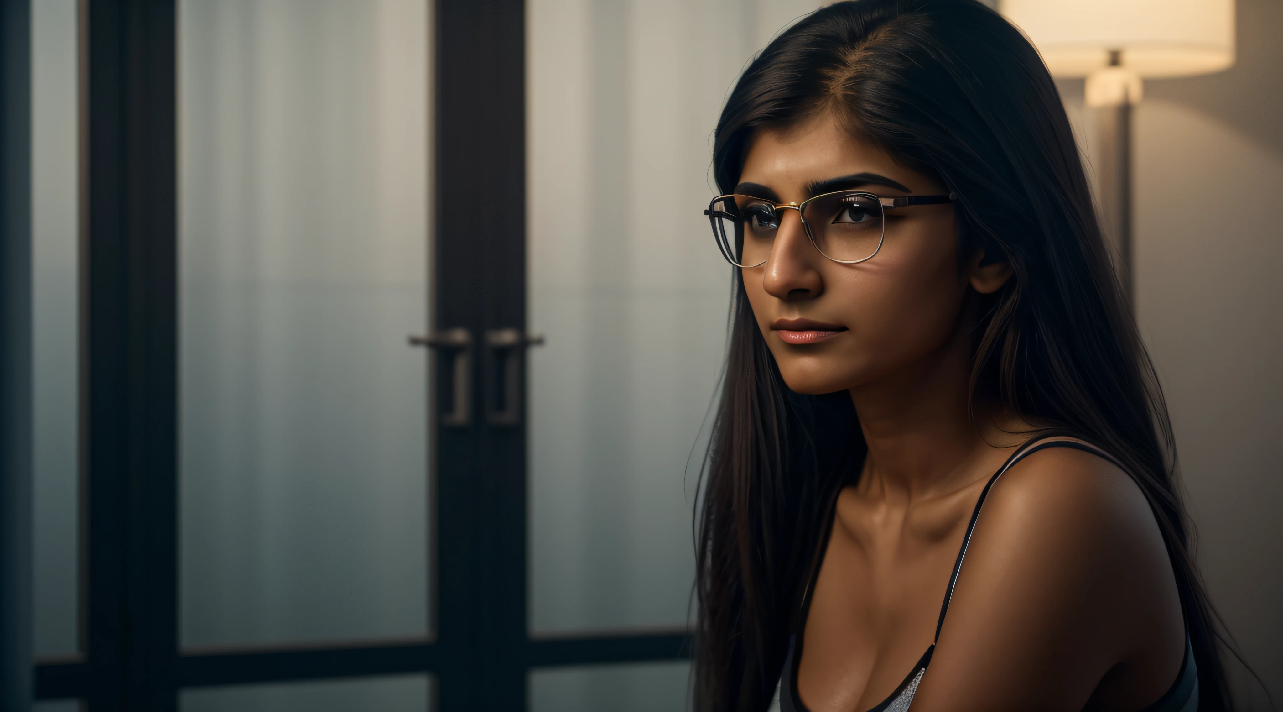 (obra prima) (ultradetalhada) (ultrarrealista | | | | | |) Mia Khalifa, Foto premiada, BLN-L24, exposure,Alto contraste,low saturation,high saturation 8k 3D, f 2.8 lentes, Cinematic lighting