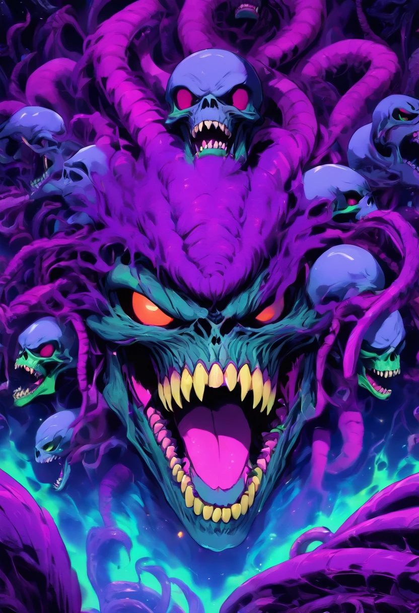 super beast purple and lime green, xenomorph skull face teeth screaming, sf, intricate artwork masterpiece, ominous, matte painting movie poster, golden ratio, trending on cgsociety, intricate, epic, trending on artstation, by artgerm, h. r. giger and beksinski, highly detailed, vibrant, production cinematic character render, ultra high quality model, Mysterious
