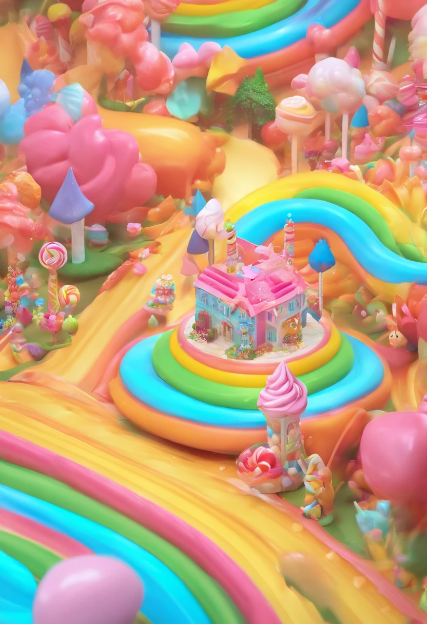 A car driving in the candy kingdom,(Masterpiece, Best quality:1.3), A charming enchanted castle, Full background, (candyland:1.5), ice cream, No Man, fantasy, Rainbow, balloon, Sharp focus, Colorful, (Shiny:1.2), Natural lighting, Cupcakes, Confectionery, atmosphere, (full bloom:0.4), Pastel colors,