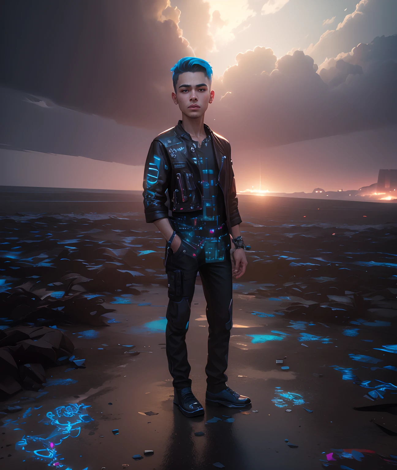 change background cyberpunk handsome boy. realistic face. 8k. ultra realistic
