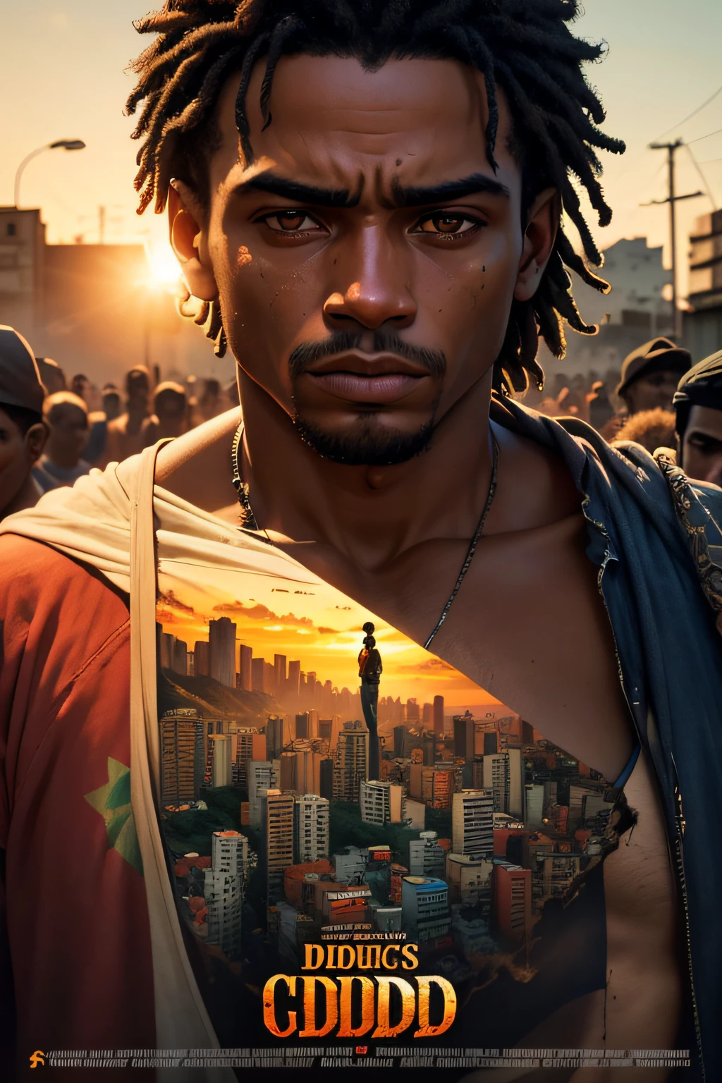 Create a visually captivating high-resolution movie poster for 'Cidade de Deus' (City of God), capturing the essence of the film's gritty and intense portrayal of life in the Brazilian favelas. Incorporate vibrant and striking colors, iconic imagery from the movie, and a composition that conveys the themes of crime, survival, and the struggle for power. Use bold typography to display the title and include the film's tagline, 'The streets are where they pay their dues.' Make sure the poster reflects the film's unique style and storytelling, leaving a lasting impression on potential viewers.