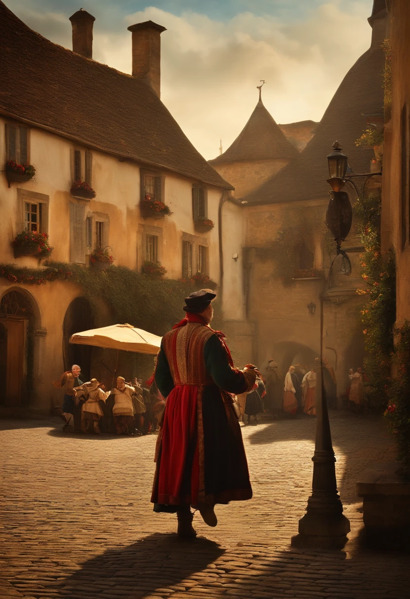 Pied Piper in the Village Square. in the 17th century