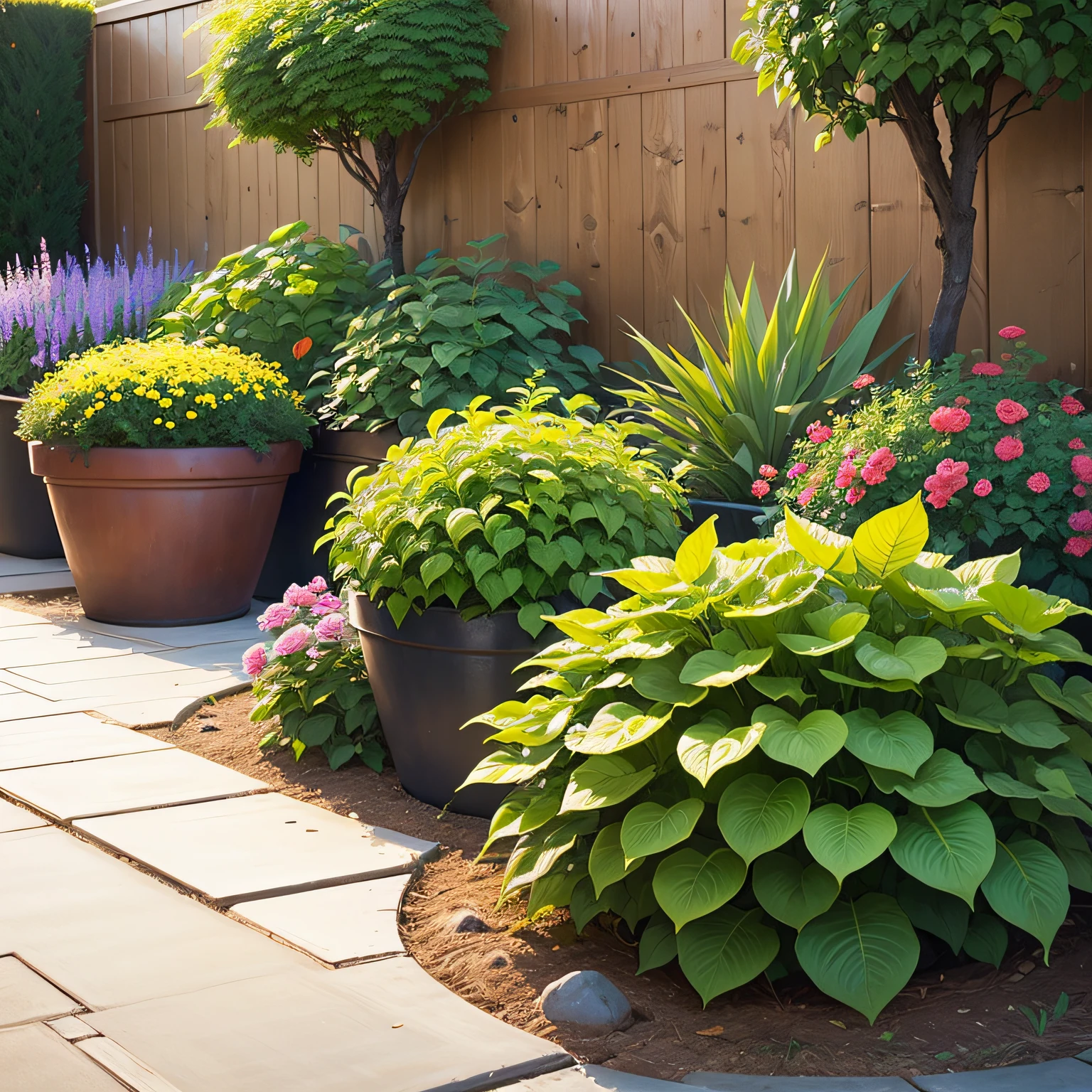 Low-maintenance side yard ideas with Container Gardens and Drip Irrigation