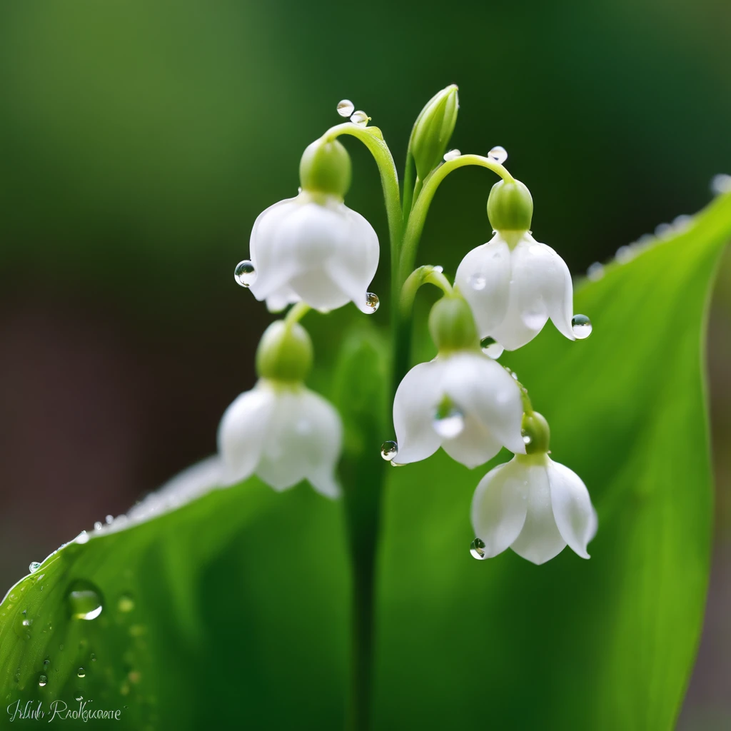 Lily of the valley, Masterpiece , macro photography , closeup cleavage,filmgrain, Bokeh , Highly detailed, Sunny Sunny weather, Microflower, The drops, bblurry, subdued contrasts, rendering by octane , illusory engine