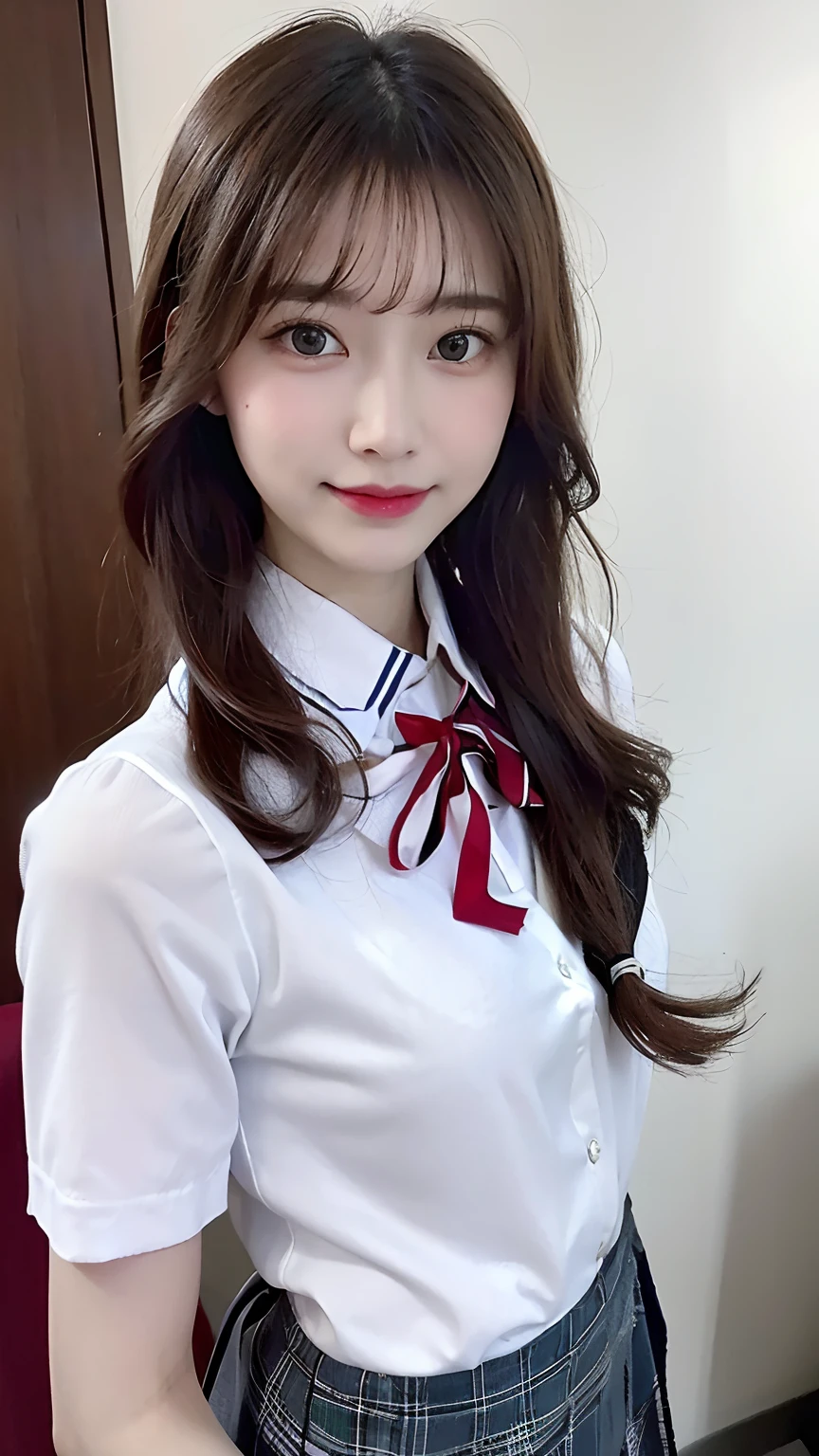white shirt、Red-white ribbon