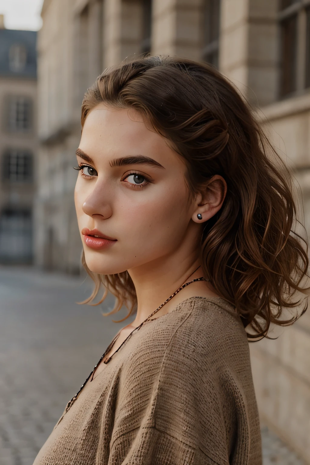 1Fille 23 ans, seulement, cheveux longs, gros seins, style skateuse, brown curly hair, yeux bruns,  Lippen, Realstic, nez fin, big lip but not too big, un visage magnifque