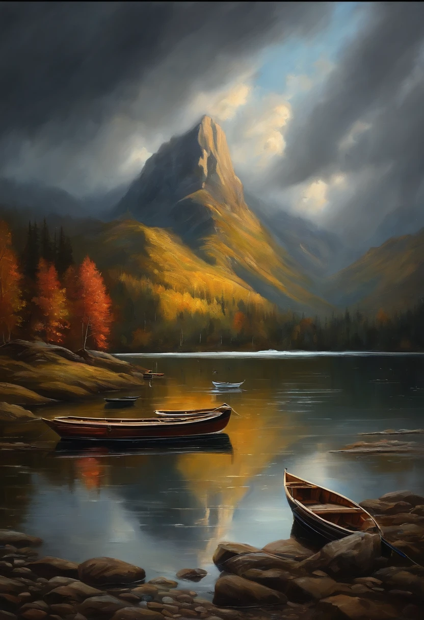 Real picture（（Oil paints ））Landscape painting,acrycle painting，Brush strokes，With unparalleled realism,ultrawide,ominous skies,Sail ships,Wooden boats,Lotus,Huge waves,Starry night,Harry Potter,voluminetric lighting,Clearing,Realistic,james gurney,art  stations，（（Paint with oil painting））